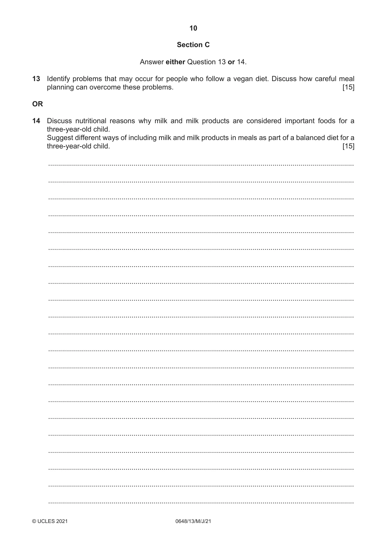 Cambridge IGCSE Food and Nutrition 0648 2021 May/June Paper 1 · Variant 3 question paper, page 10 of 12