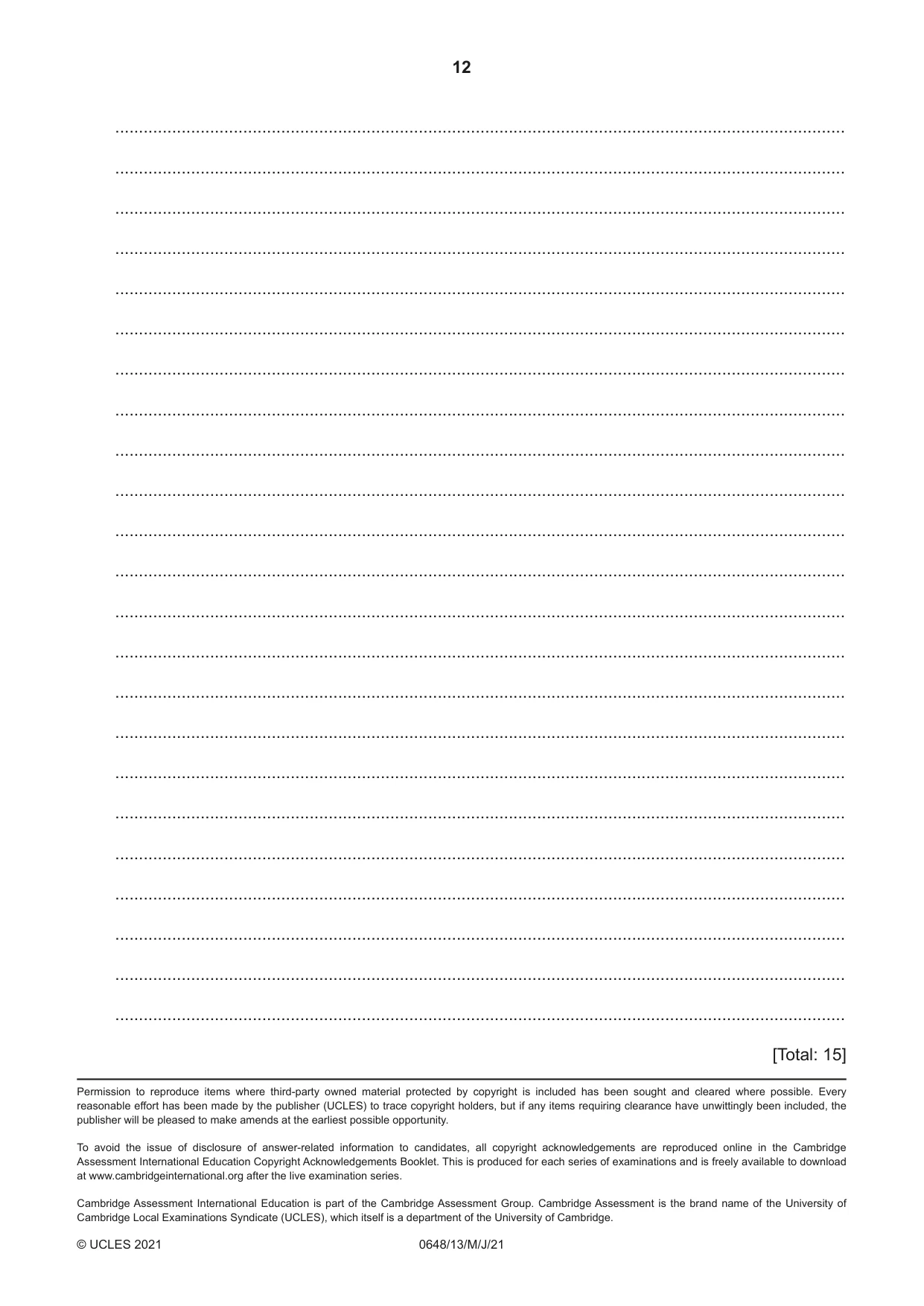 Cambridge IGCSE Food and Nutrition 0648 2021 May/June Paper 1 · Variant 3 question paper, page 12 of 12