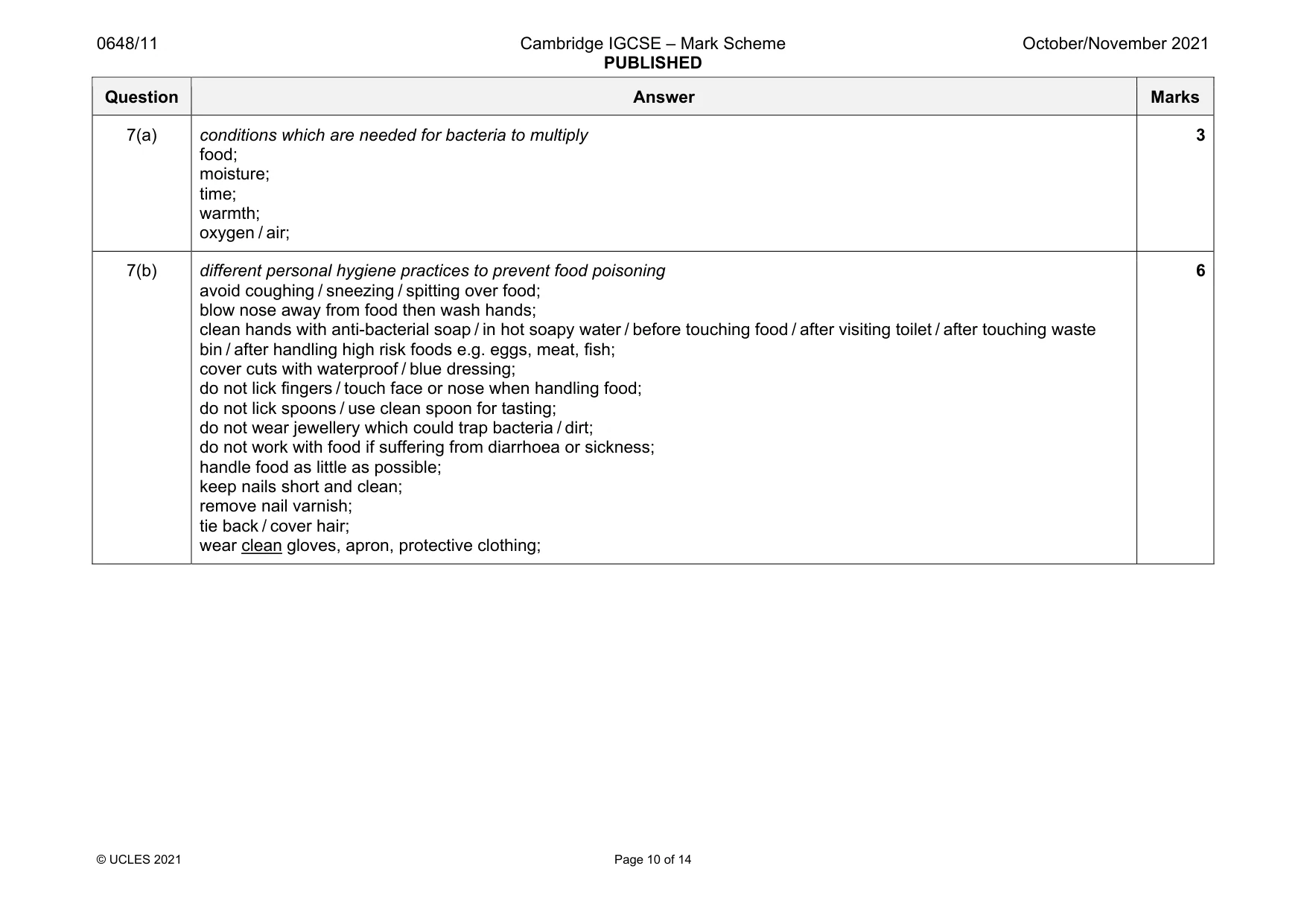 Mark scheme, page 10 of 14