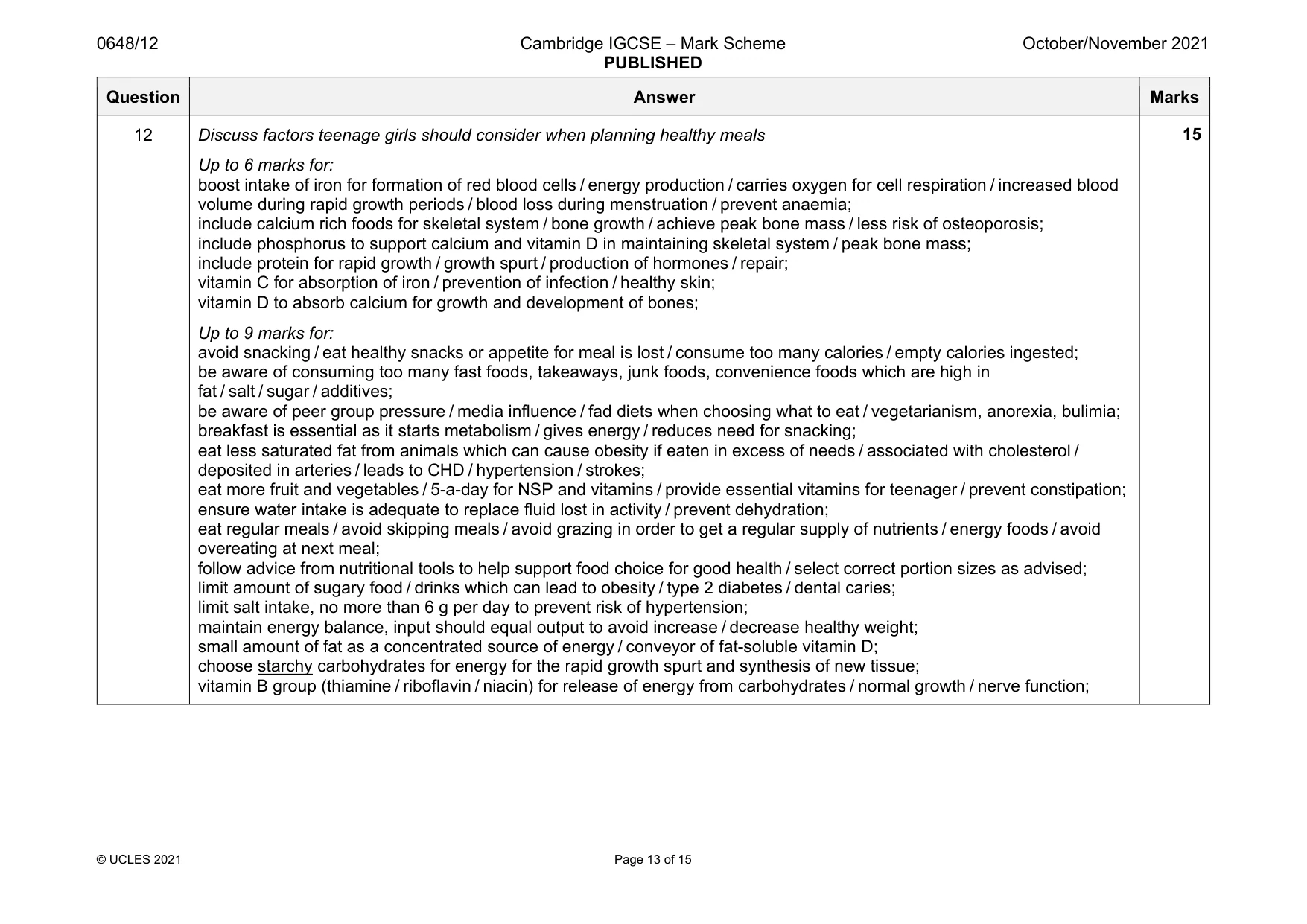 Mark scheme, page 13 of 15