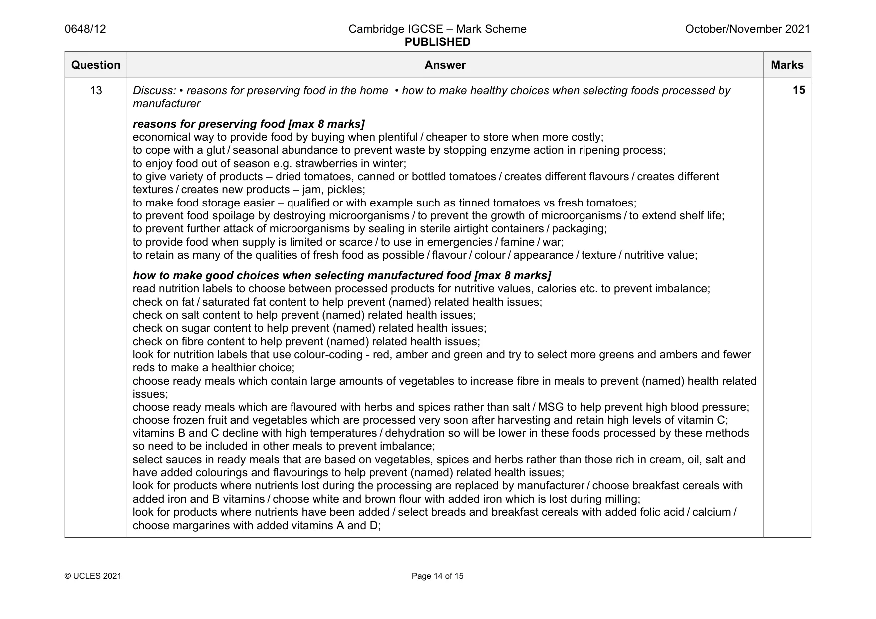 Mark scheme, page 14 of 15