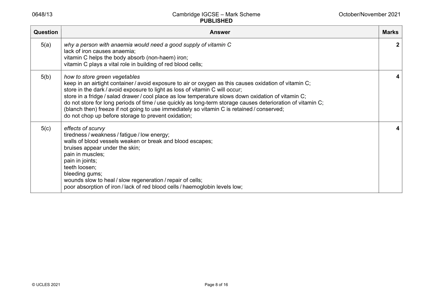 Mark scheme, page 8 of 16