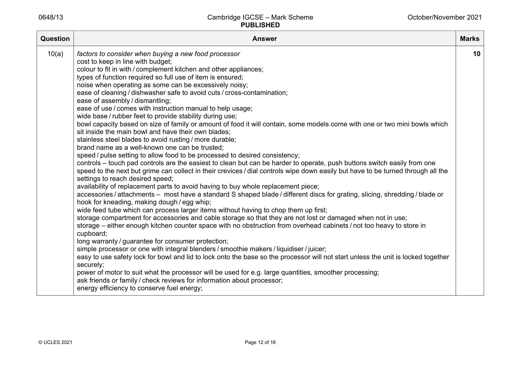 Mark scheme, page 12 of 16