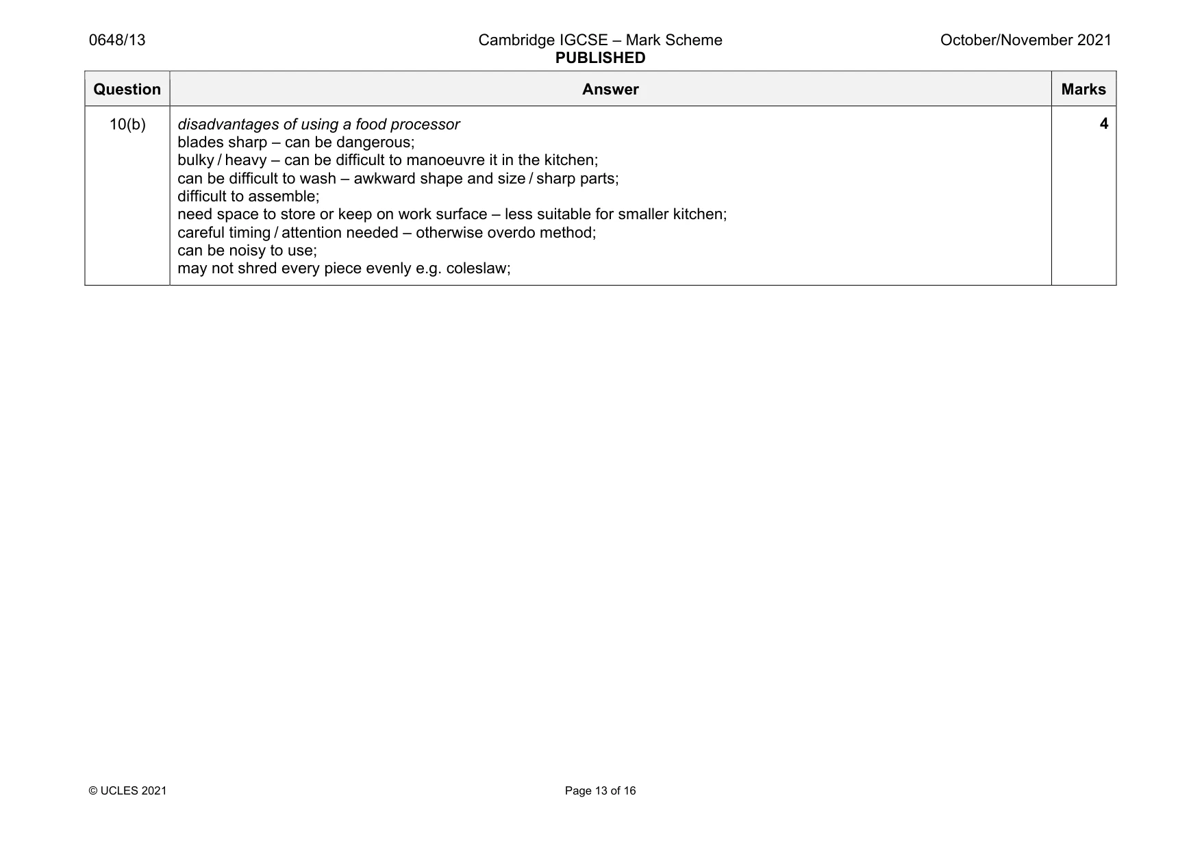 Mark scheme, page 13 of 16