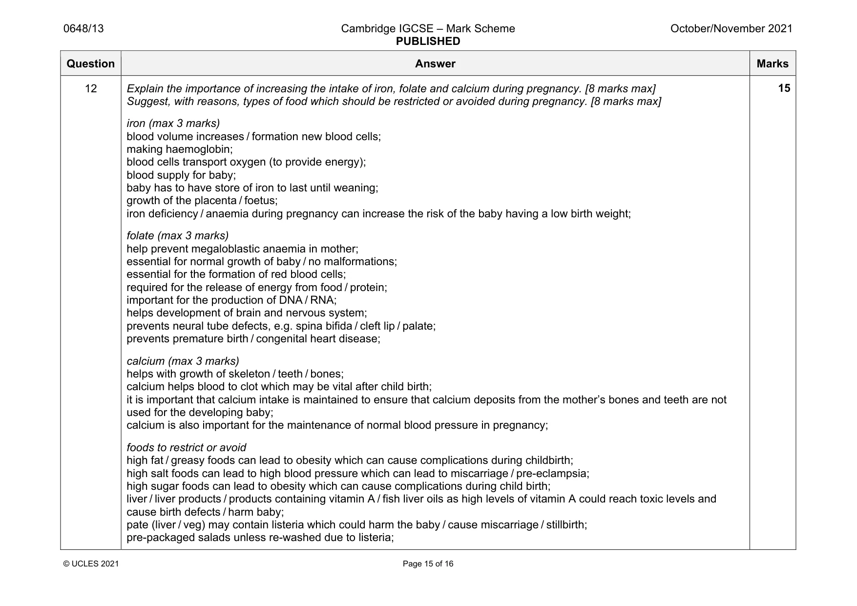 Mark scheme, page 15 of 16