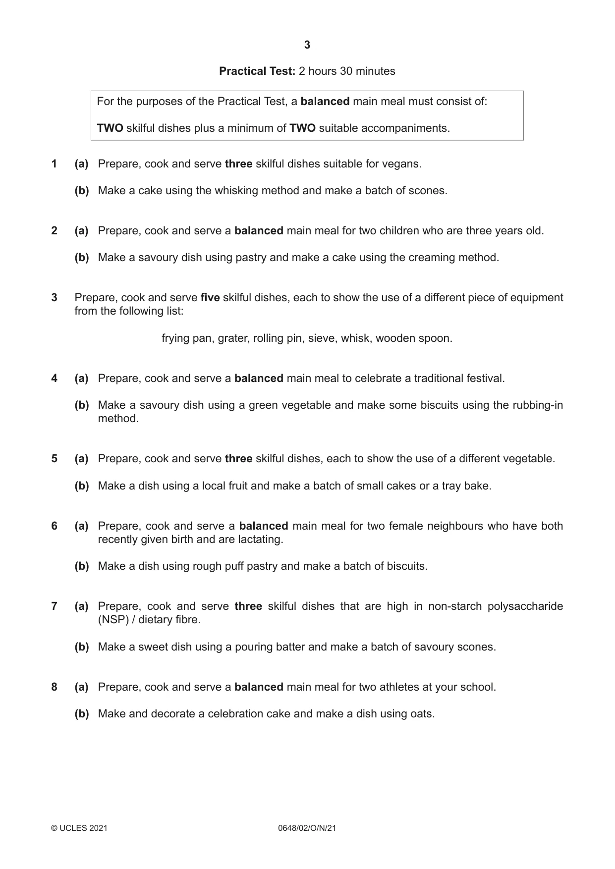 Cambridge IGCSE Food and Nutrition 0648 2021 Oct/Nov Paper 2 · Variant 0 question paper, page 3 of 4