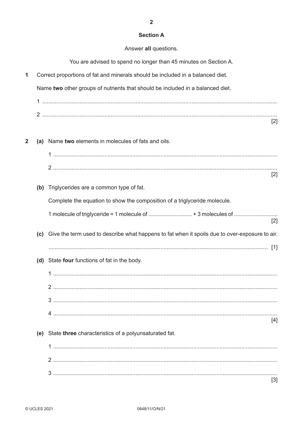 Cambridge IGCSE Food and Nutrition 0648 2021 Oct/Nov Paper 1 · Variant 1 question paper, page 2 of 12