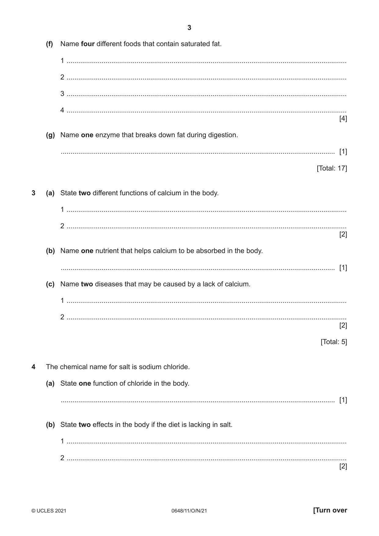 Cambridge IGCSE Food and Nutrition 0648 2021 Oct/Nov Paper 1 · Variant 1 question paper, page 3 of 12
