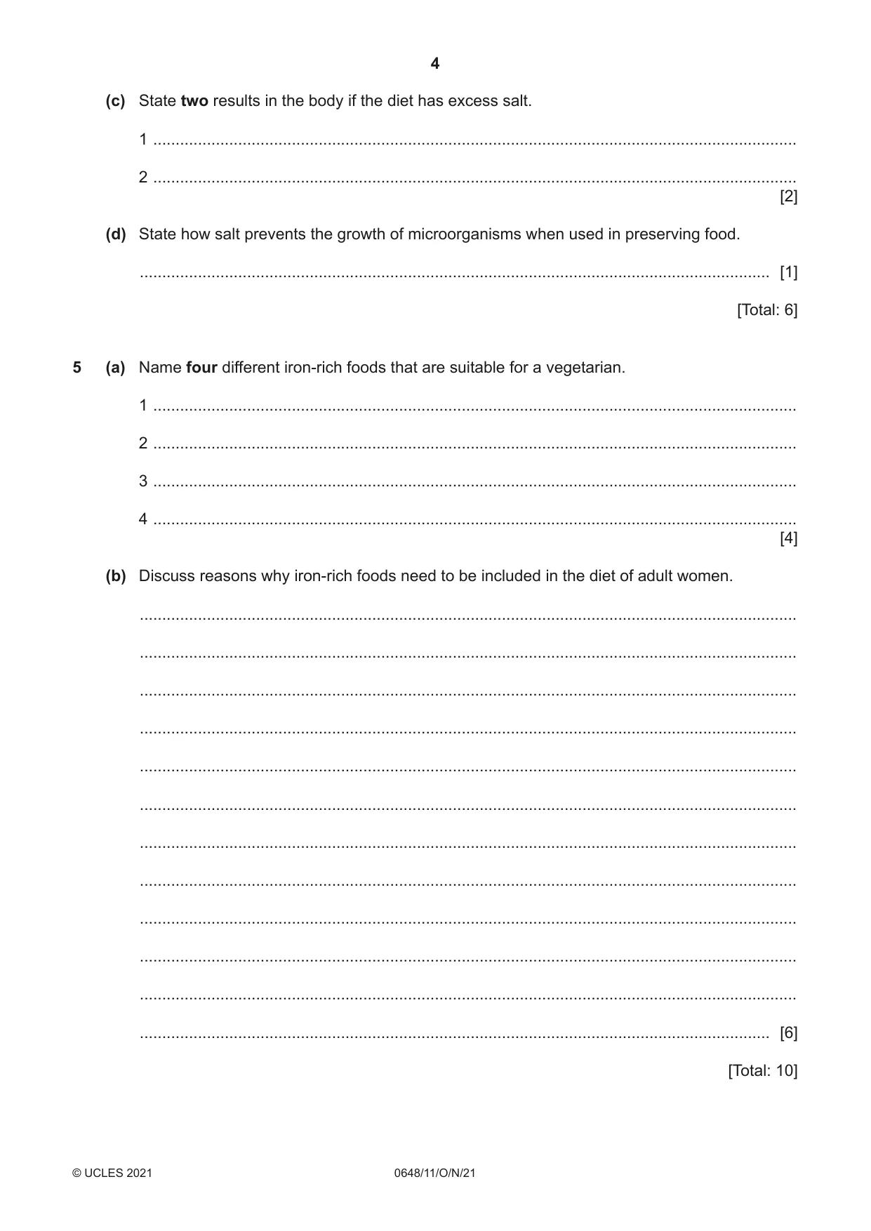 Cambridge IGCSE Food and Nutrition 0648 2021 Oct/Nov Paper 1 · Variant 1 question paper, page 4 of 12