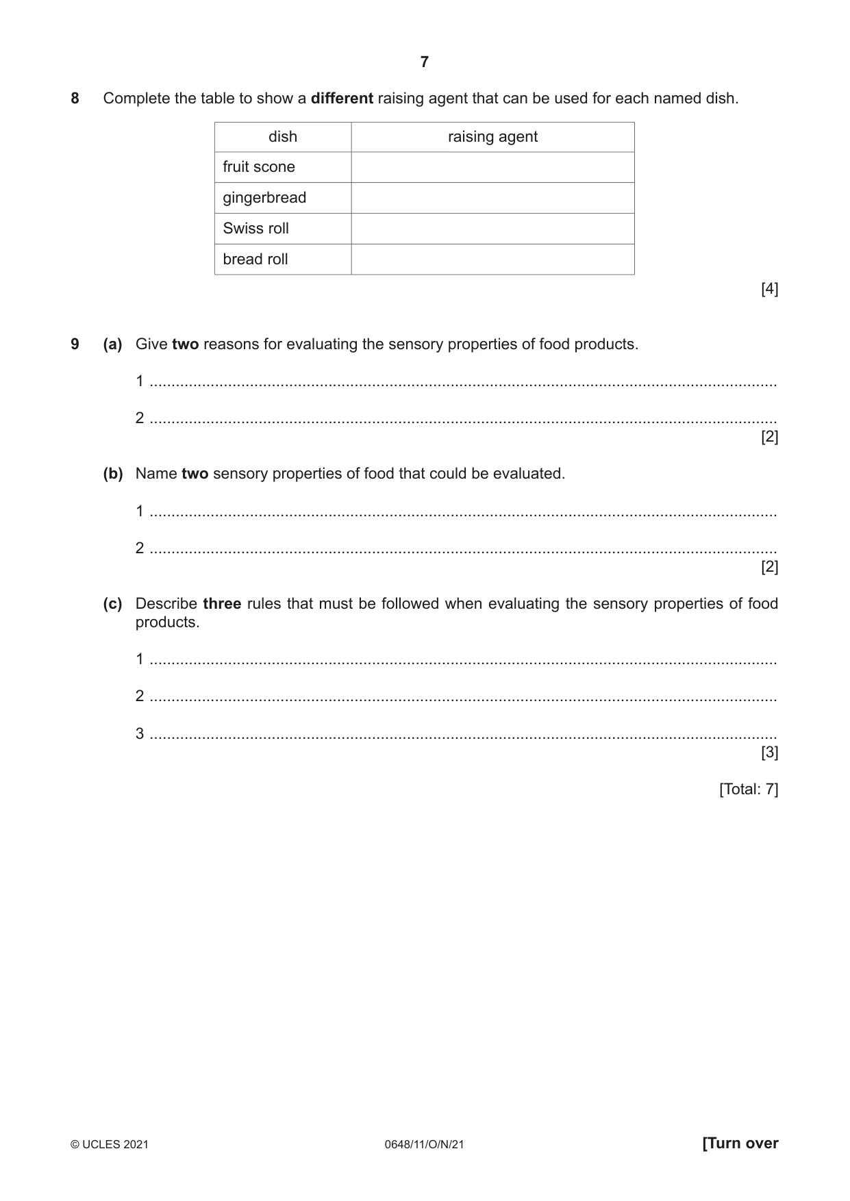 Cambridge IGCSE Food and Nutrition 0648 2021 Oct/Nov Paper 1 · Variant 1 question paper, page 7 of 12