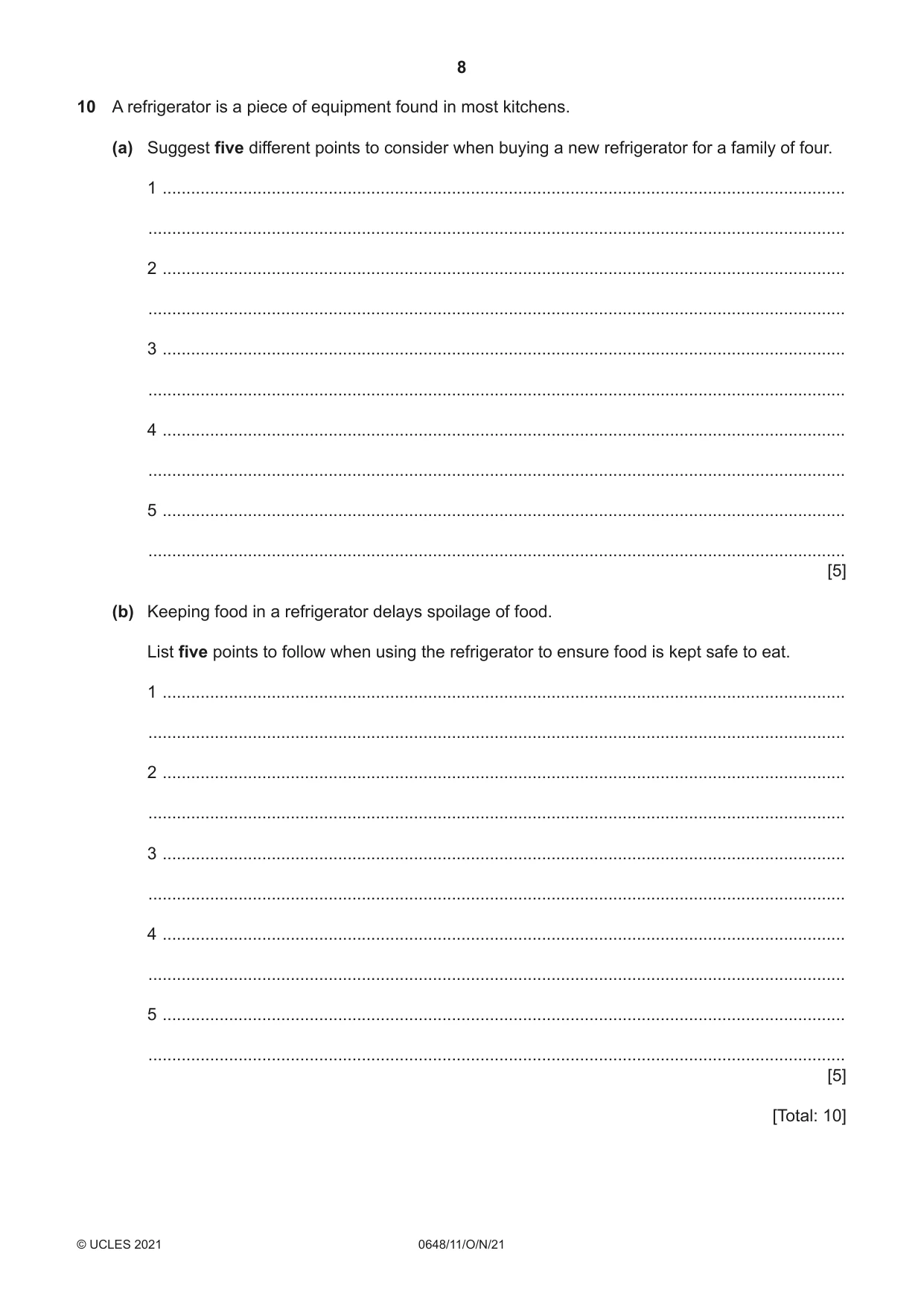 Cambridge IGCSE Food and Nutrition 0648 2021 Oct/Nov Paper 1 · Variant 1 question paper, page 8 of 12
