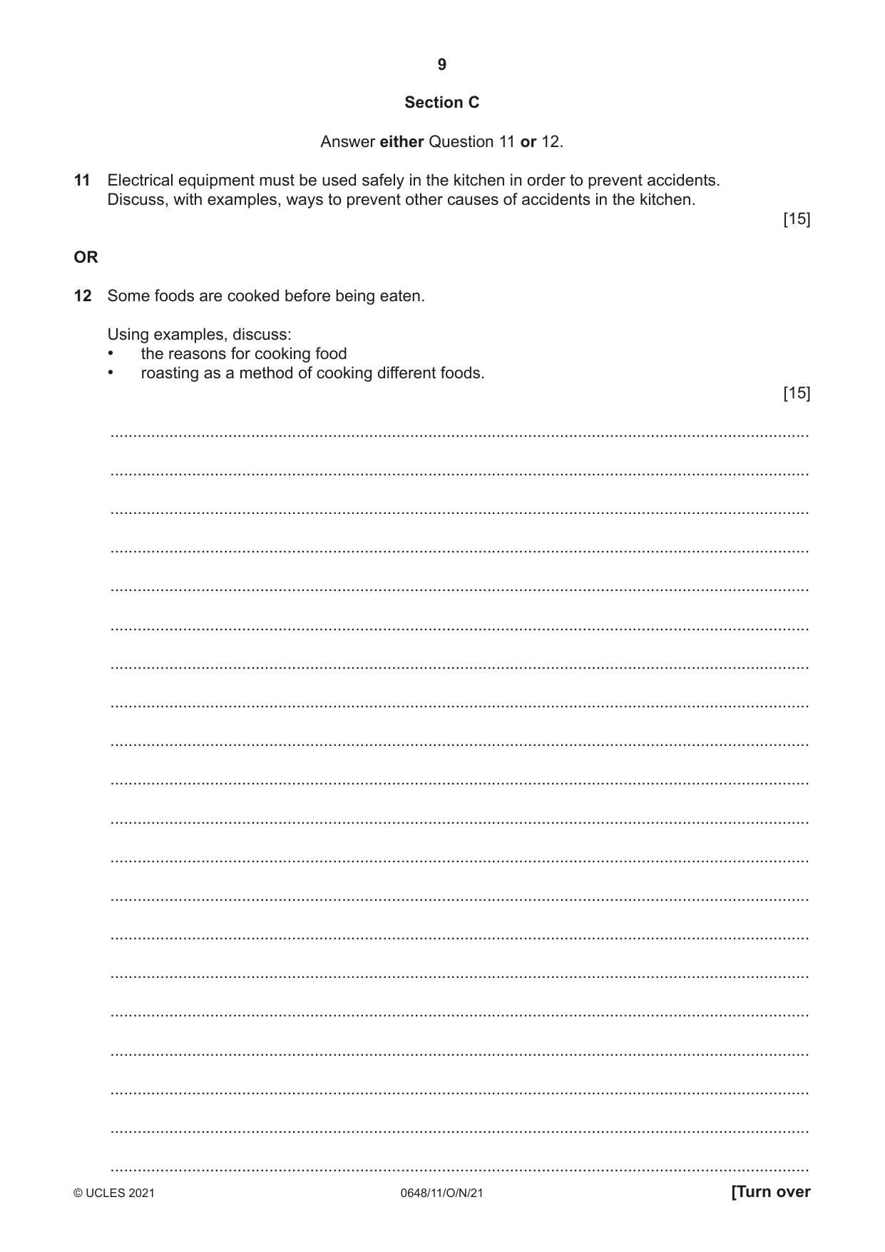 Cambridge IGCSE Food and Nutrition 0648 2021 Oct/Nov Paper 1 · Variant 1 question paper, page 9 of 12
