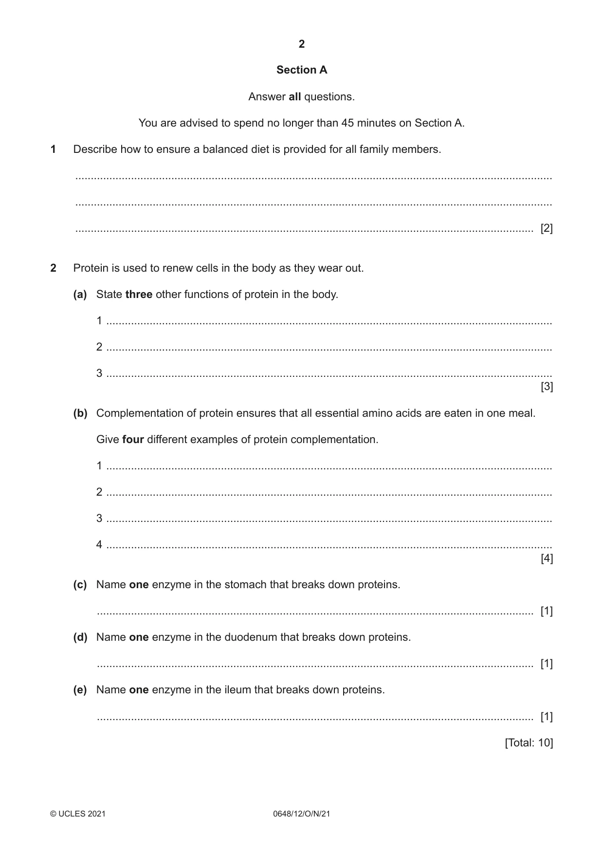 Cambridge IGCSE Food and Nutrition 0648 2021 Oct/Nov Paper 1 · Variant 2 question paper, page 2 of 12