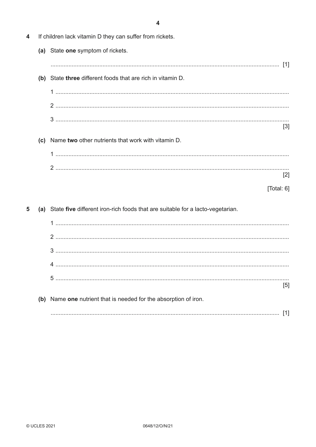 Cambridge IGCSE Food and Nutrition 0648 2021 Oct/Nov Paper 1 · Variant 2 question paper, page 4 of 12