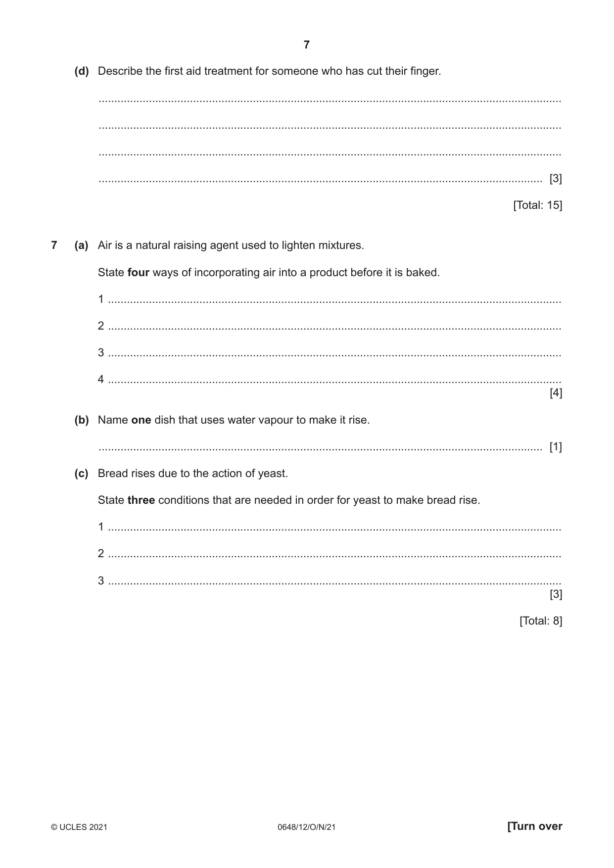 Cambridge IGCSE Food and Nutrition 0648 2021 Oct/Nov Paper 1 · Variant 2 question paper, page 7 of 12
