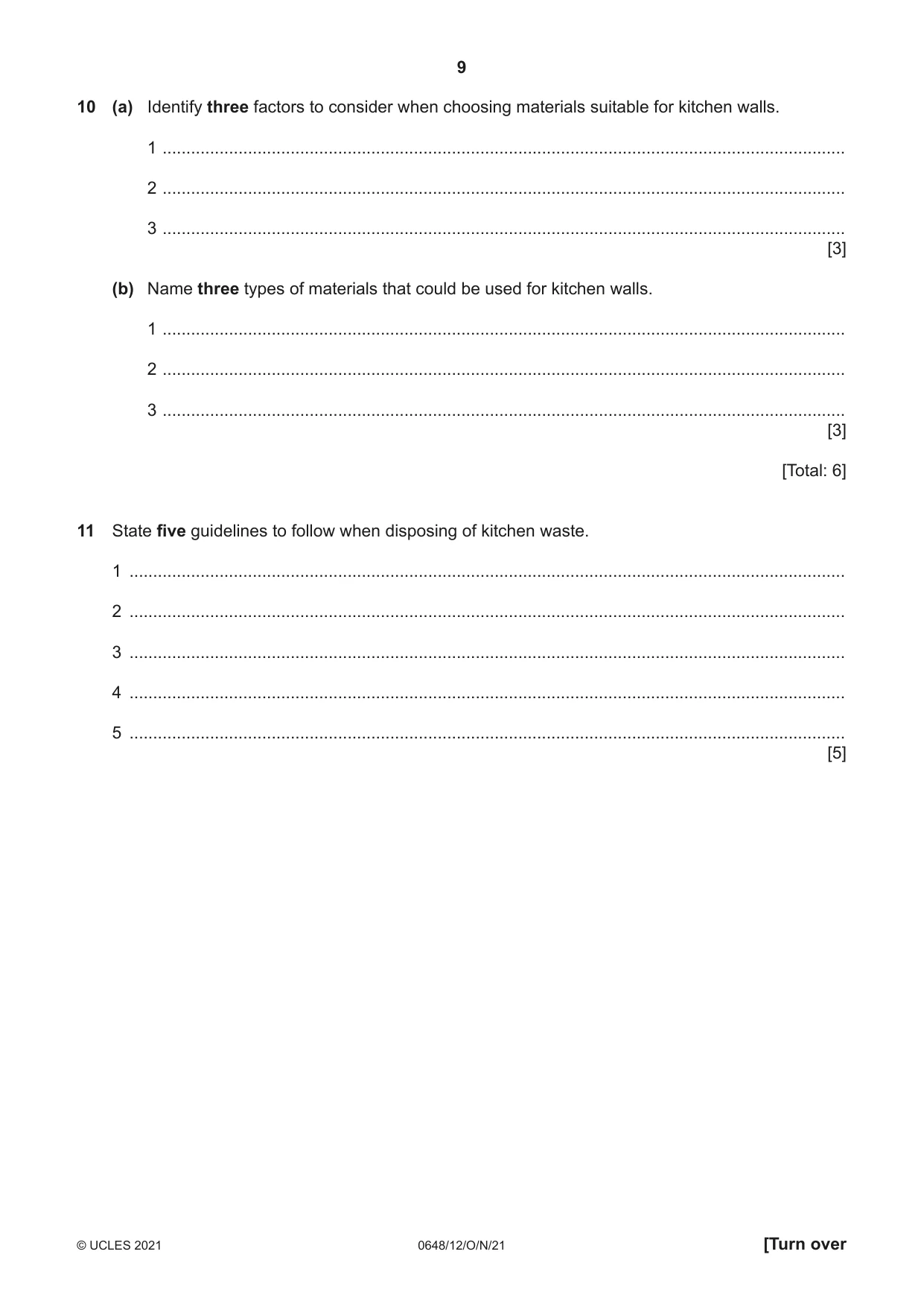Cambridge IGCSE Food and Nutrition 0648 2021 Oct/Nov Paper 1 · Variant 2 question paper, page 9 of 12