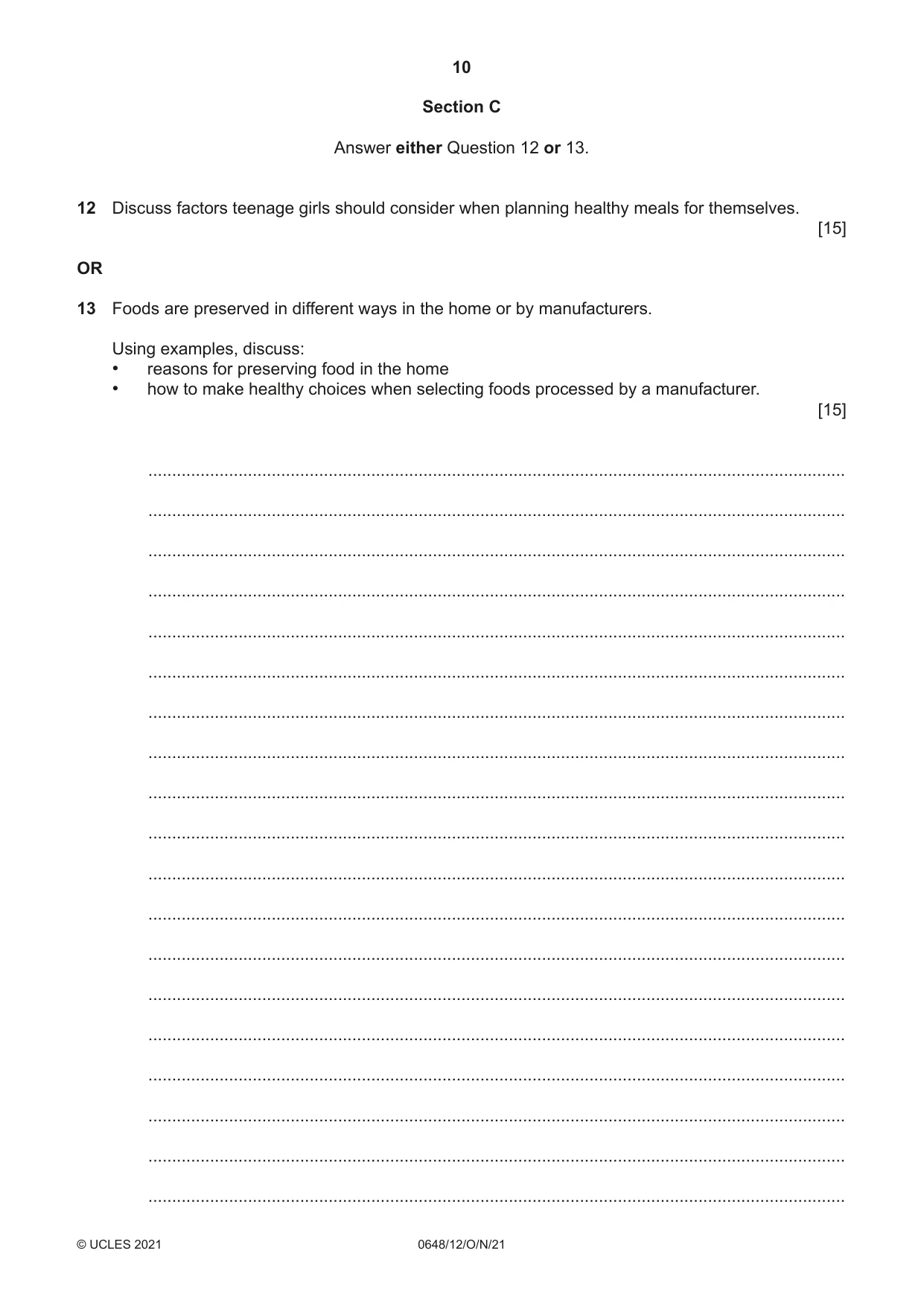 Cambridge IGCSE Food and Nutrition 0648 2021 Oct/Nov Paper 1 · Variant 2 question paper, page 10 of 12