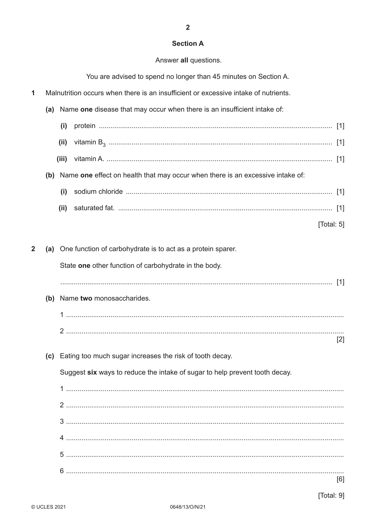 Cambridge IGCSE Food and Nutrition 0648 2021 Oct/Nov Paper 1 · Variant 3 question paper, page 2 of 12