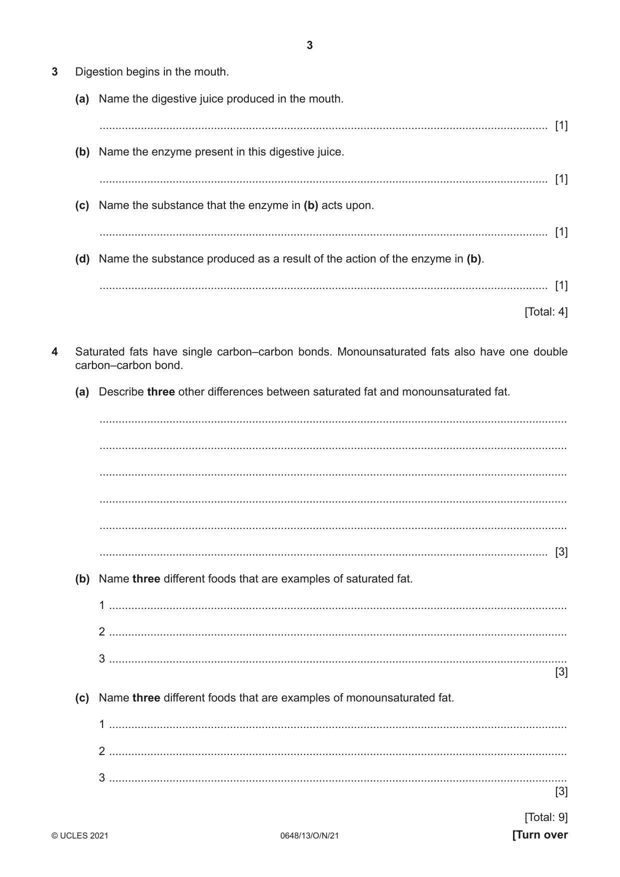 Cambridge IGCSE Food and Nutrition 0648 2021 Oct/Nov Paper 1 · Variant 3 question paper, page 3 of 12