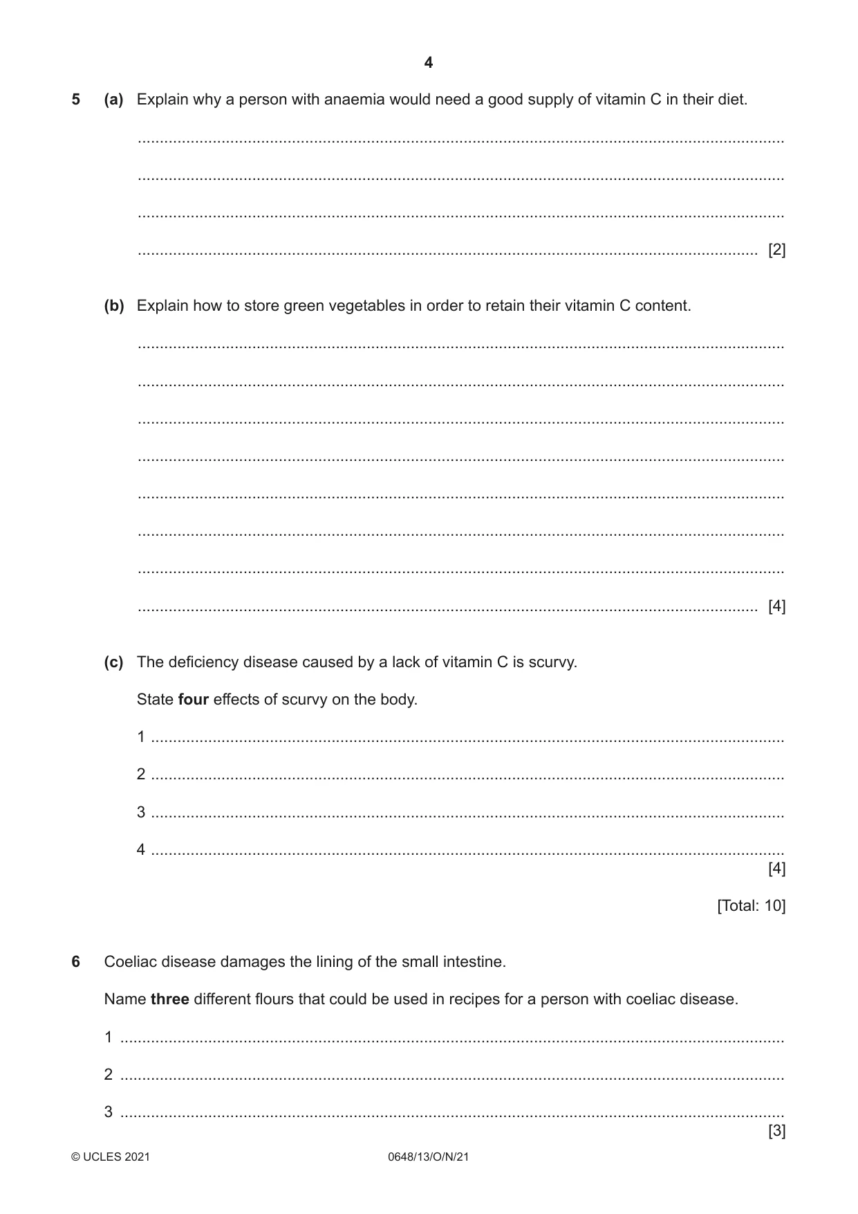 Cambridge IGCSE Food and Nutrition 0648 2021 Oct/Nov Paper 1 · Variant 3 question paper, page 4 of 12