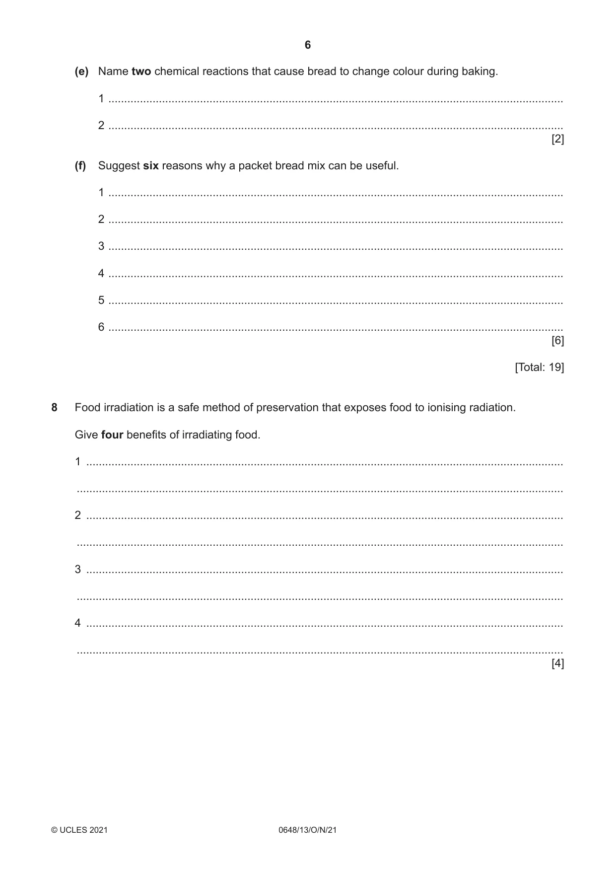 Cambridge IGCSE Food and Nutrition 0648 2021 Oct/Nov Paper 1 · Variant 3 question paper, page 6 of 12