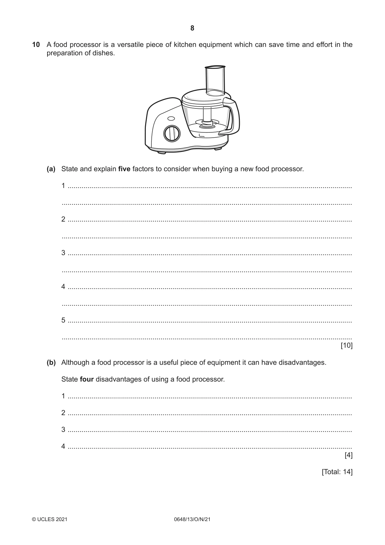 Cambridge IGCSE Food and Nutrition 0648 2021 Oct/Nov Paper 1 · Variant 3 question paper, page 8 of 12