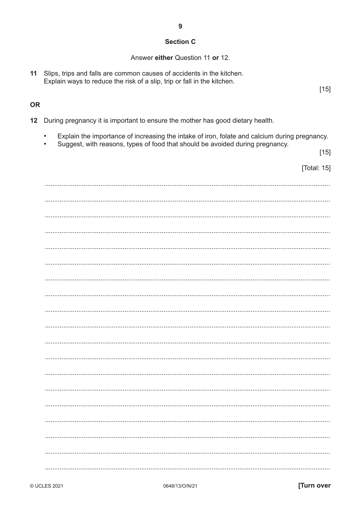 Cambridge IGCSE Food and Nutrition 0648 2021 Oct/Nov Paper 1 · Variant 3 question paper, page 9 of 12