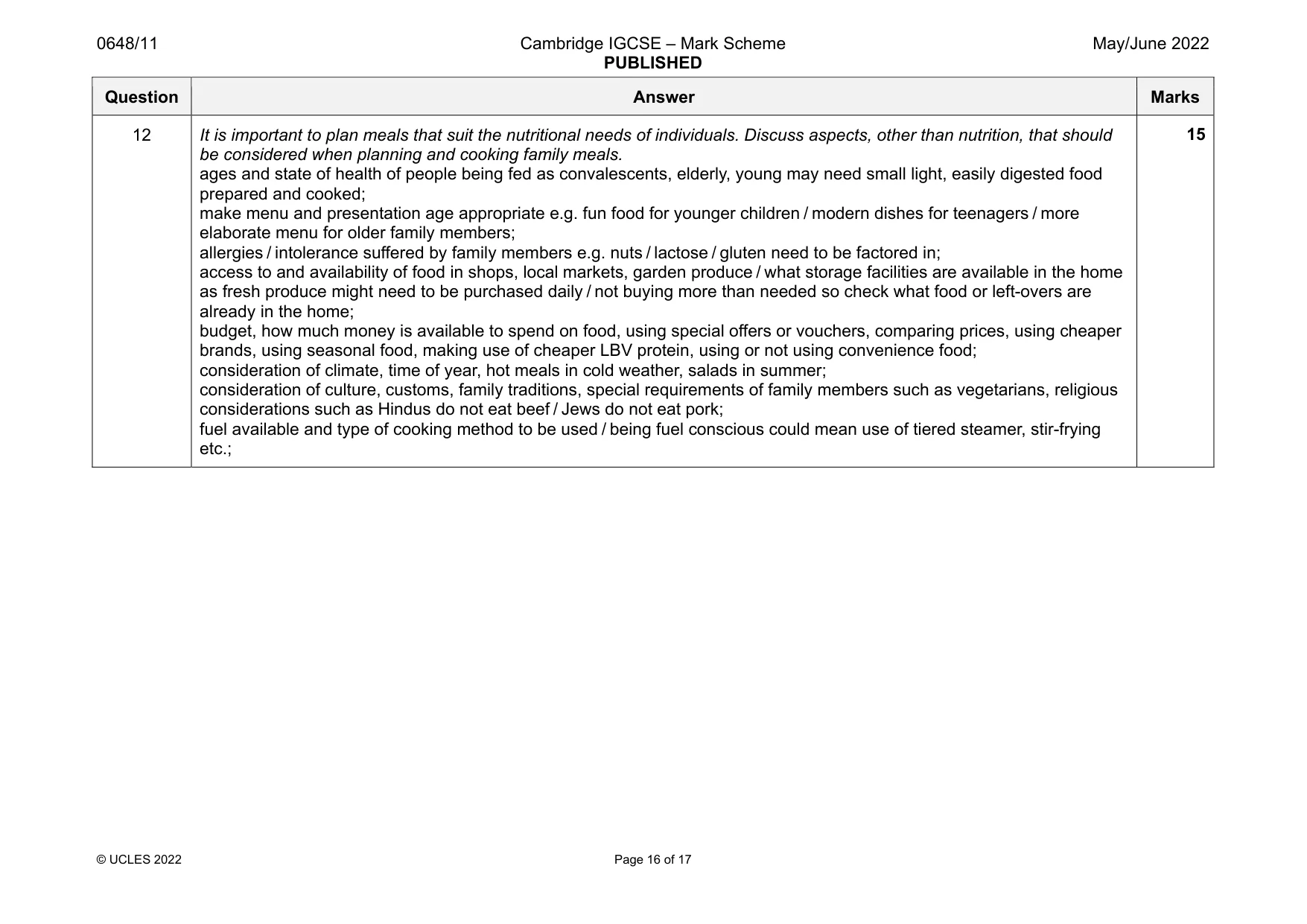 Mark scheme, page 16 of 17