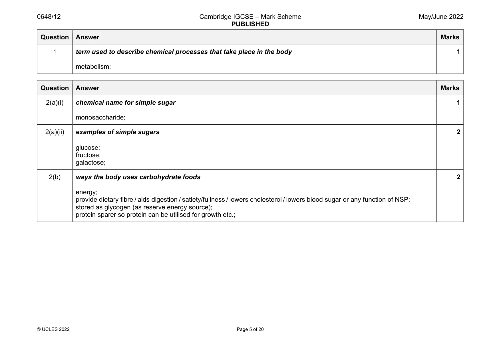 Mark scheme, page 5 of 20