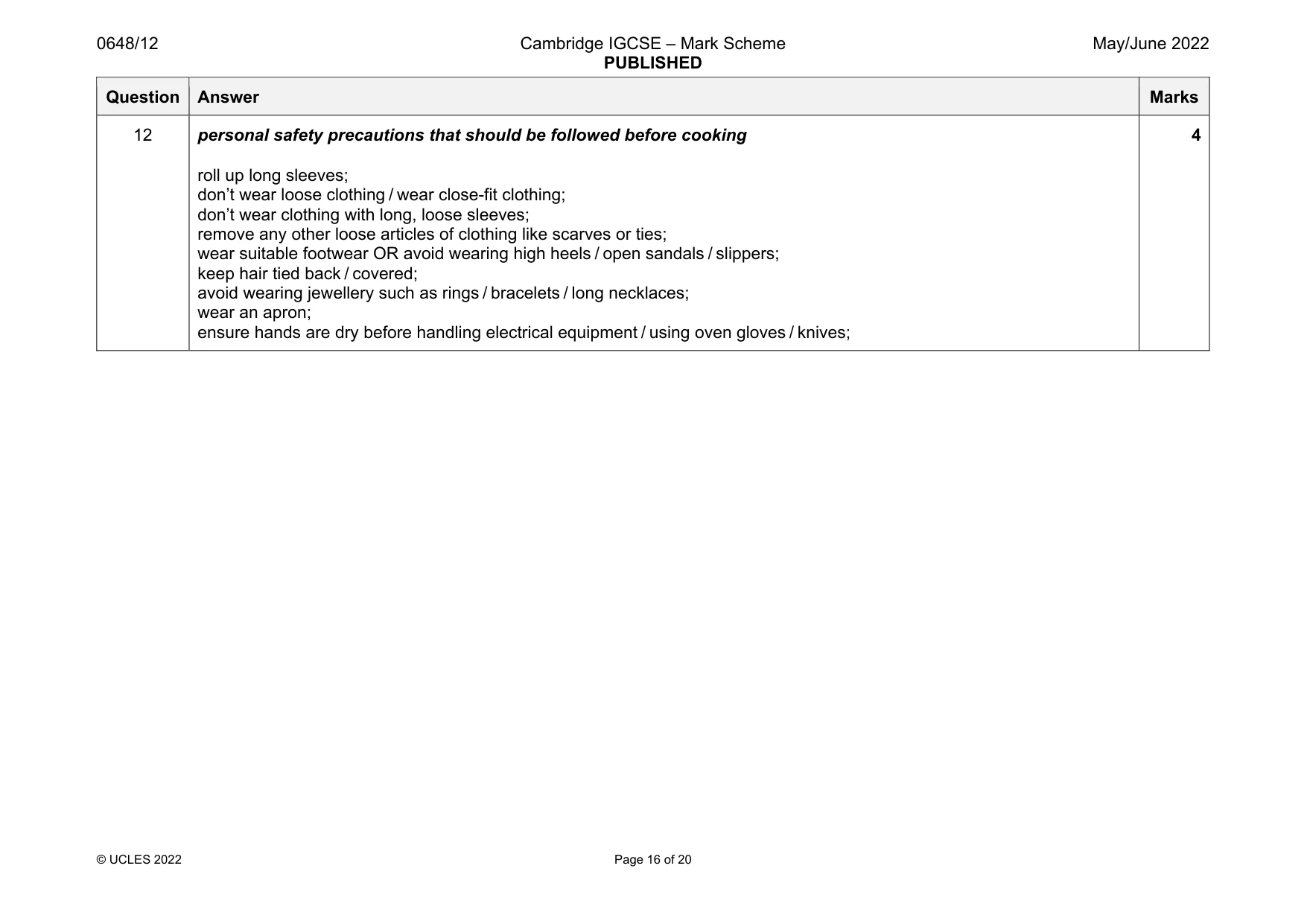 Mark scheme, page 16 of 20