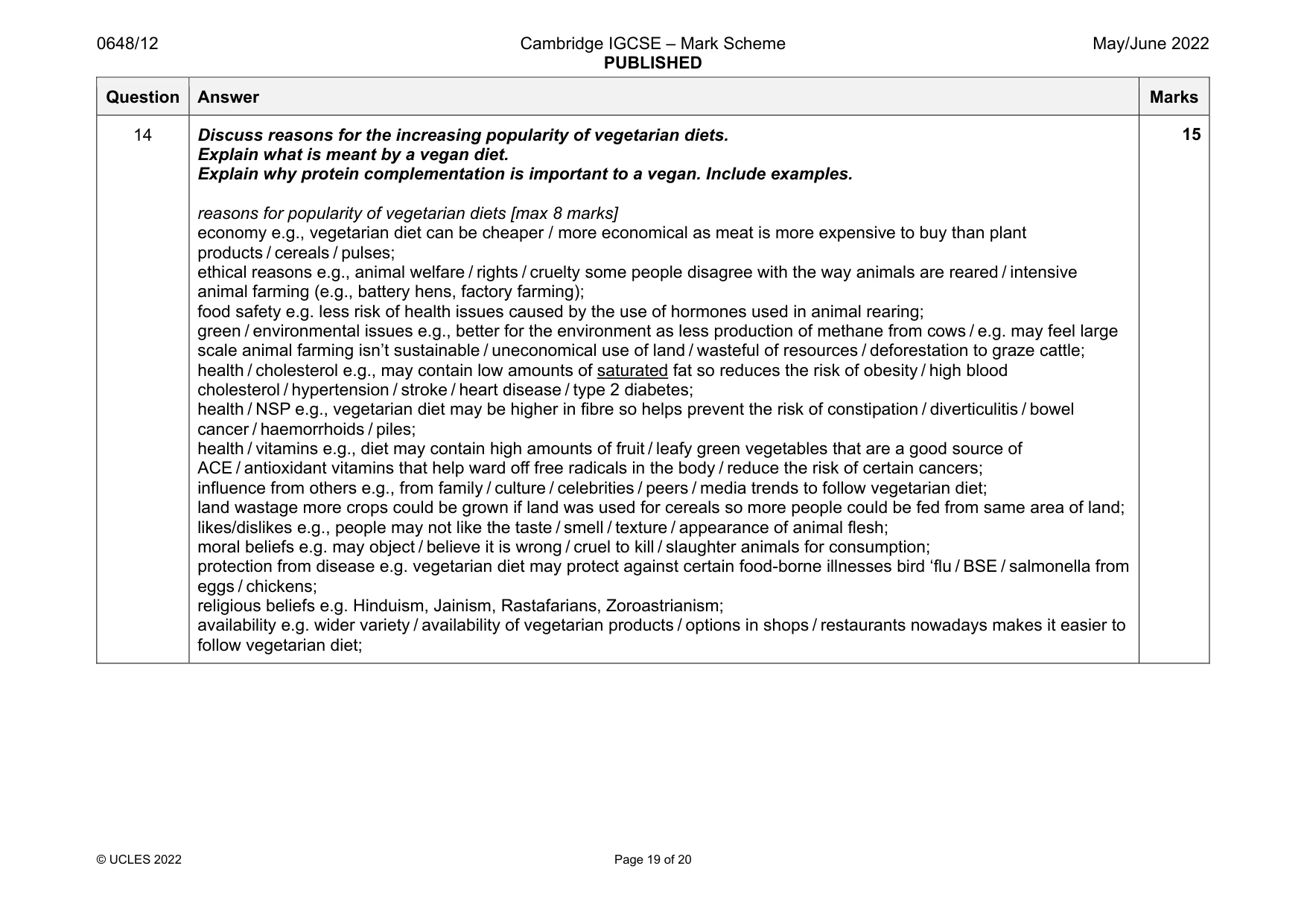 Mark scheme, page 19 of 20