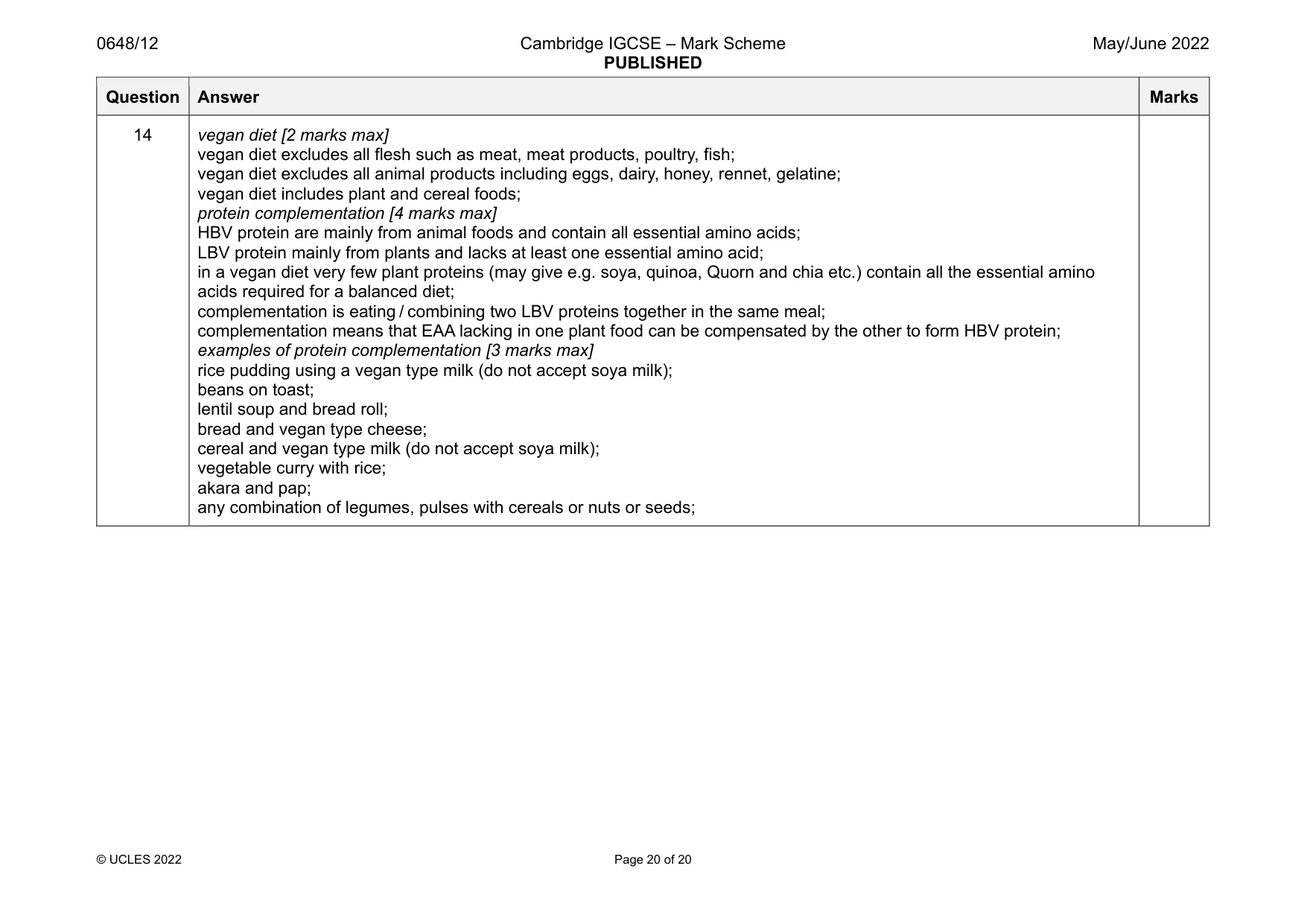 Mark scheme, page 20 of 20