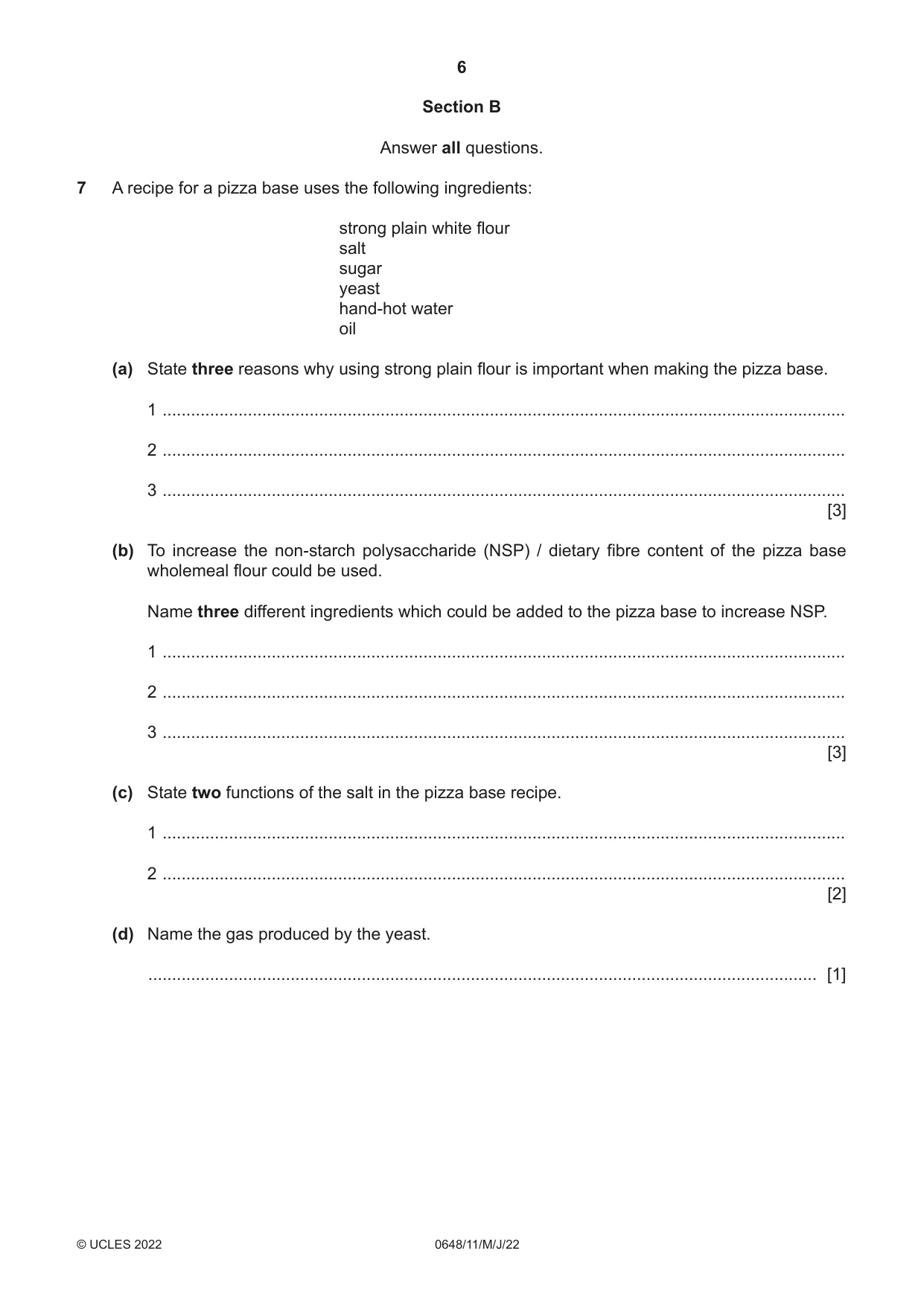 Cambridge IGCSE Food and Nutrition 0648 2022 May/June Paper 1 · Variant 1 question paper, page 6 of 12