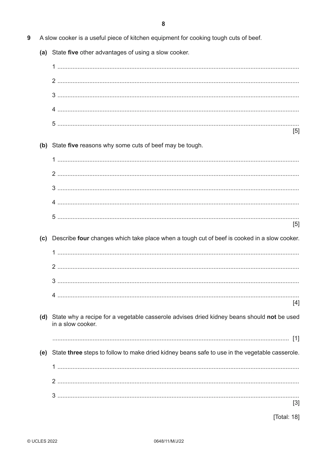 Cambridge IGCSE Food and Nutrition 0648 2022 May/June Paper 1 · Variant 1 question paper, page 8 of 12