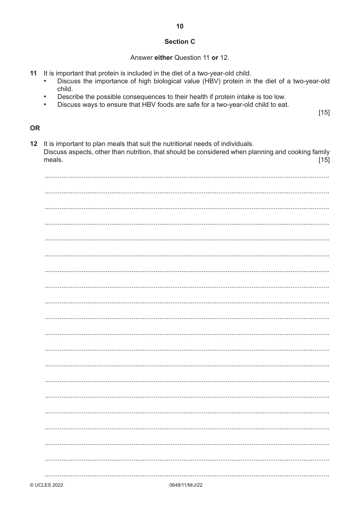Cambridge IGCSE Food and Nutrition 0648 2022 May/June Paper 1 · Variant 1 question paper, page 10 of 12
