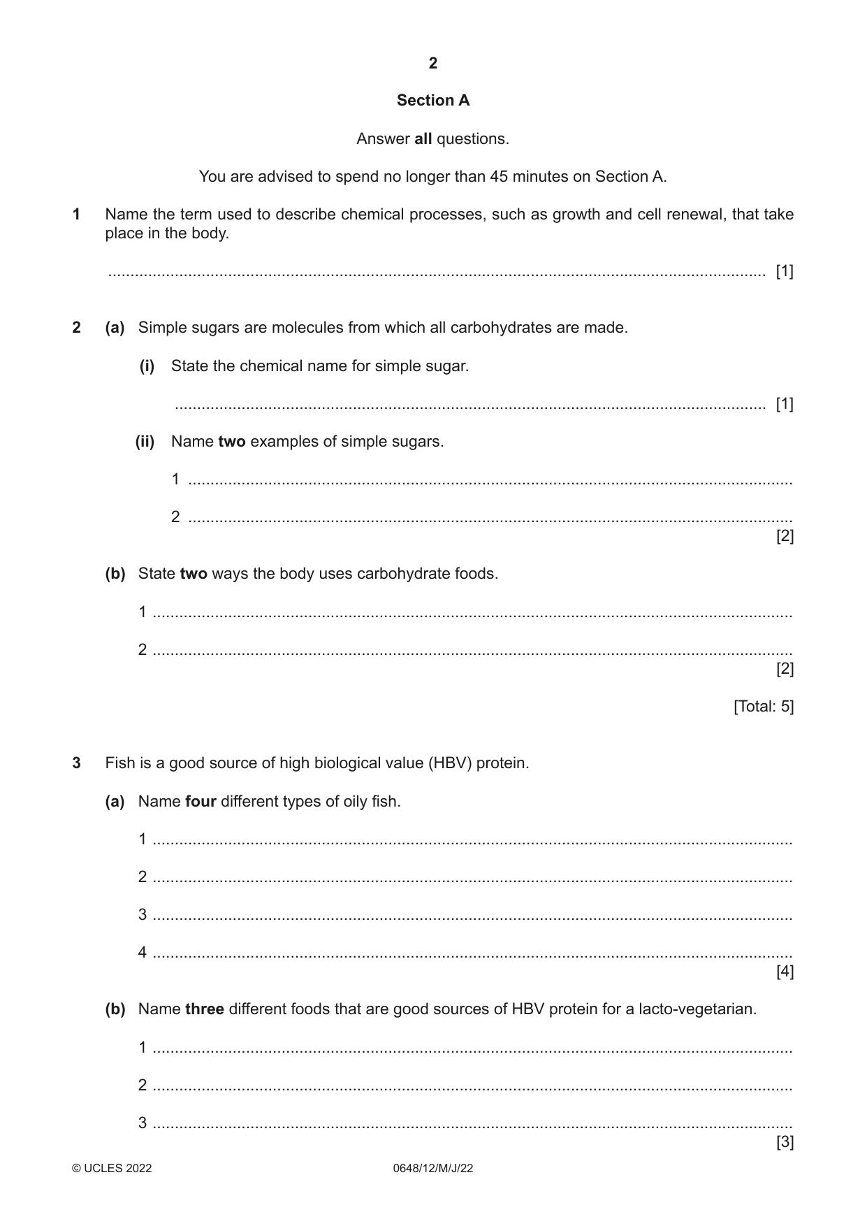Cambridge IGCSE Food and Nutrition 0648 2022 May/June Paper 1 · Variant 2 question paper, page 2 of 12