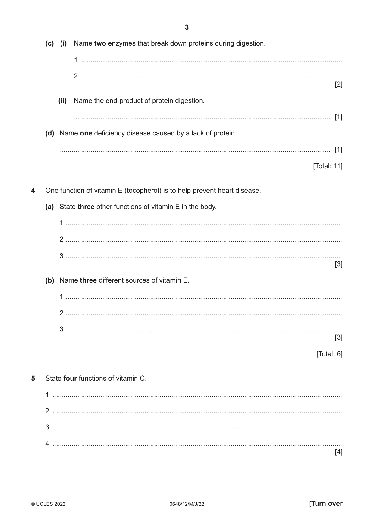 Cambridge IGCSE Food and Nutrition 0648 2022 May/June Paper 1 · Variant 2 question paper, page 3 of 12