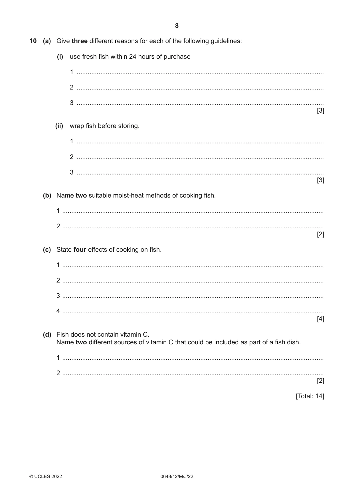 Cambridge IGCSE Food and Nutrition 0648 2022 May/June Paper 1 · Variant 2 question paper, page 8 of 12