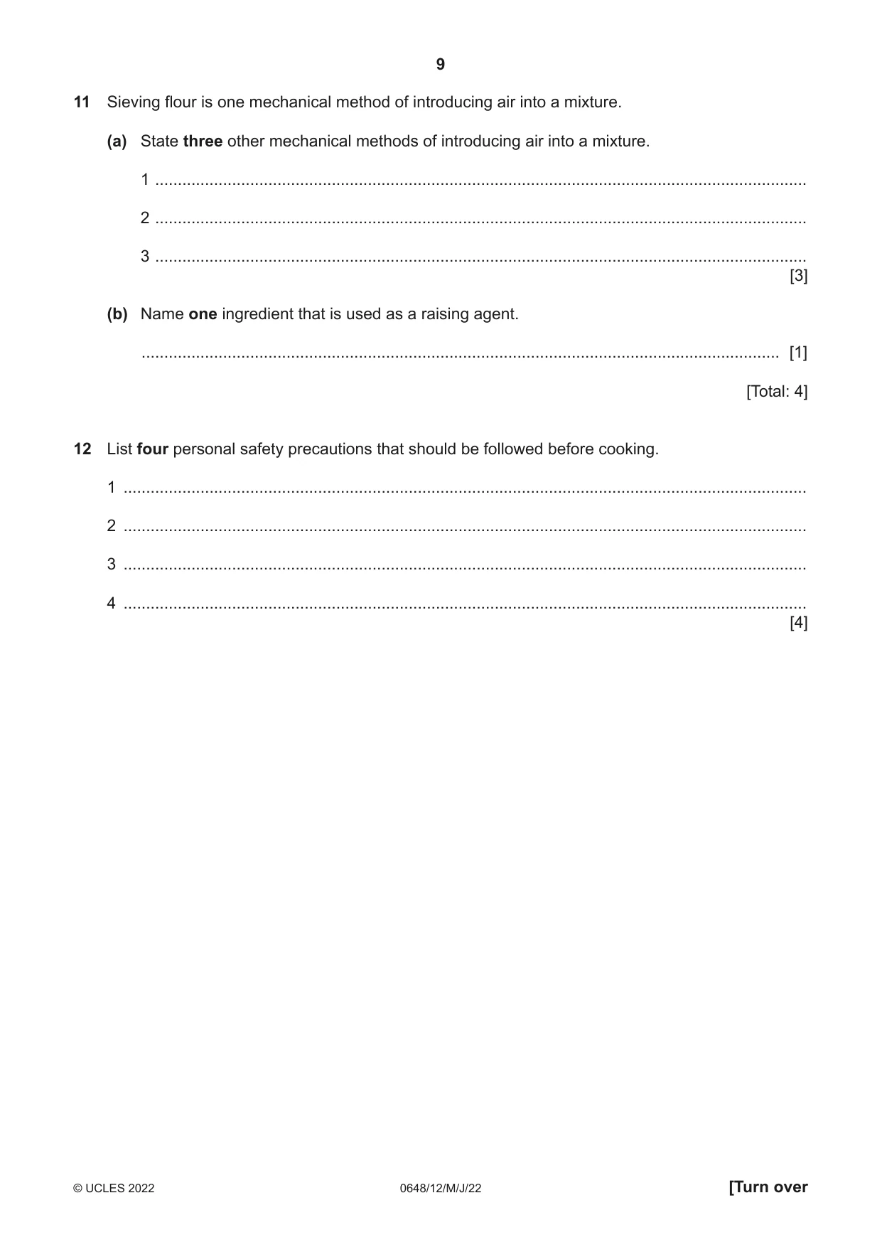 Cambridge IGCSE Food and Nutrition 0648 2022 May/June Paper 1 · Variant 2 question paper, page 9 of 12