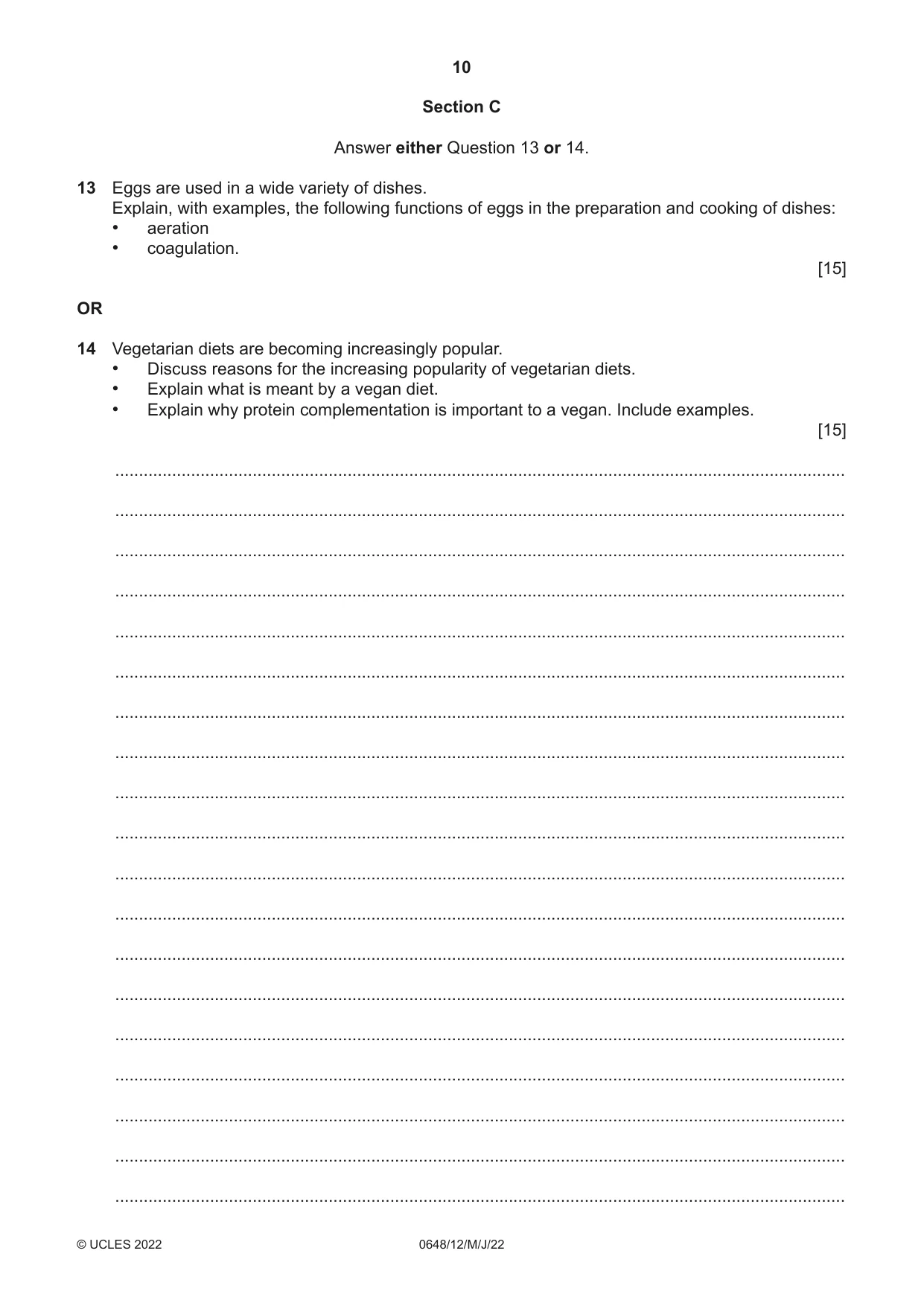 Cambridge IGCSE Food and Nutrition 0648 2022 May/June Paper 1 · Variant 2 question paper, page 10 of 12