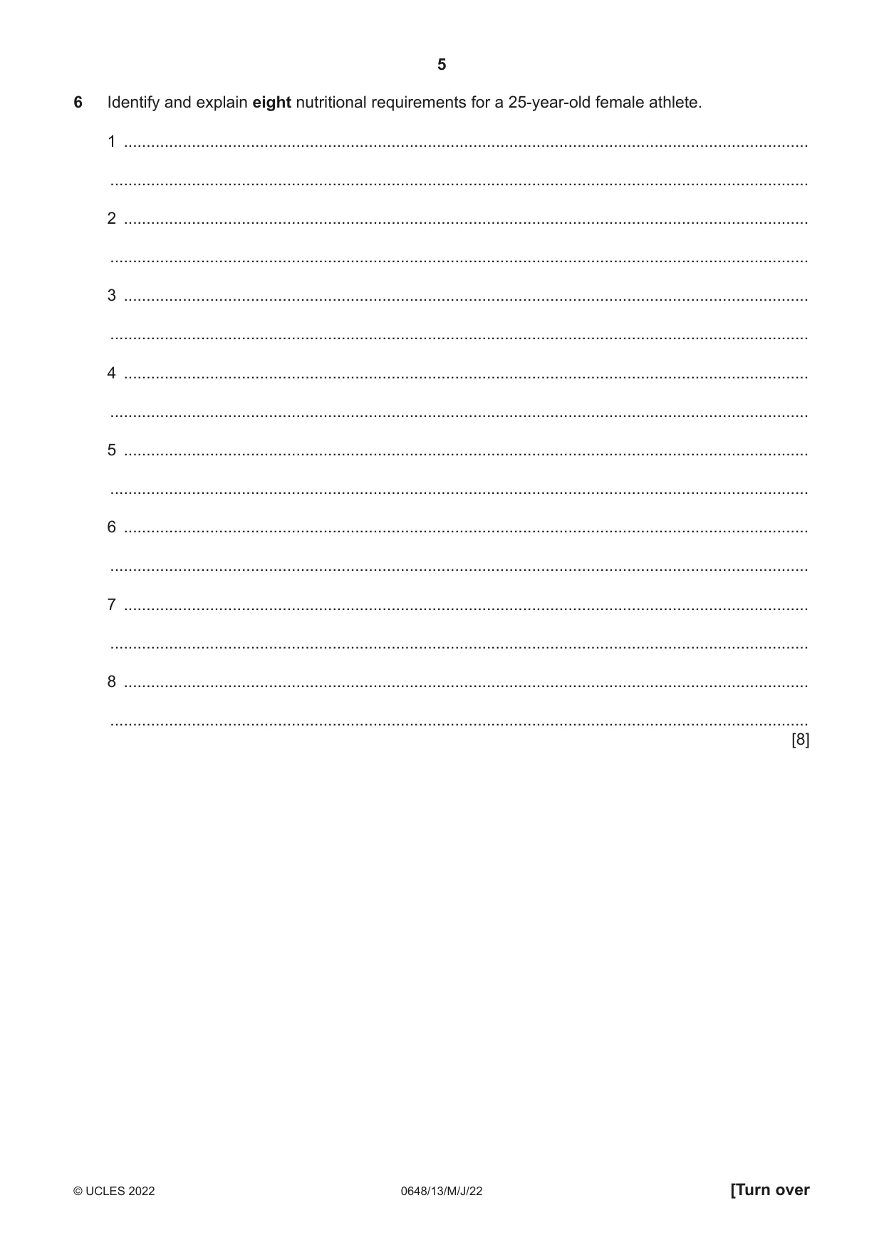 Cambridge IGCSE Food and Nutrition 0648 2022 May/June Paper 1 · Variant 3 question paper, page 5 of 12