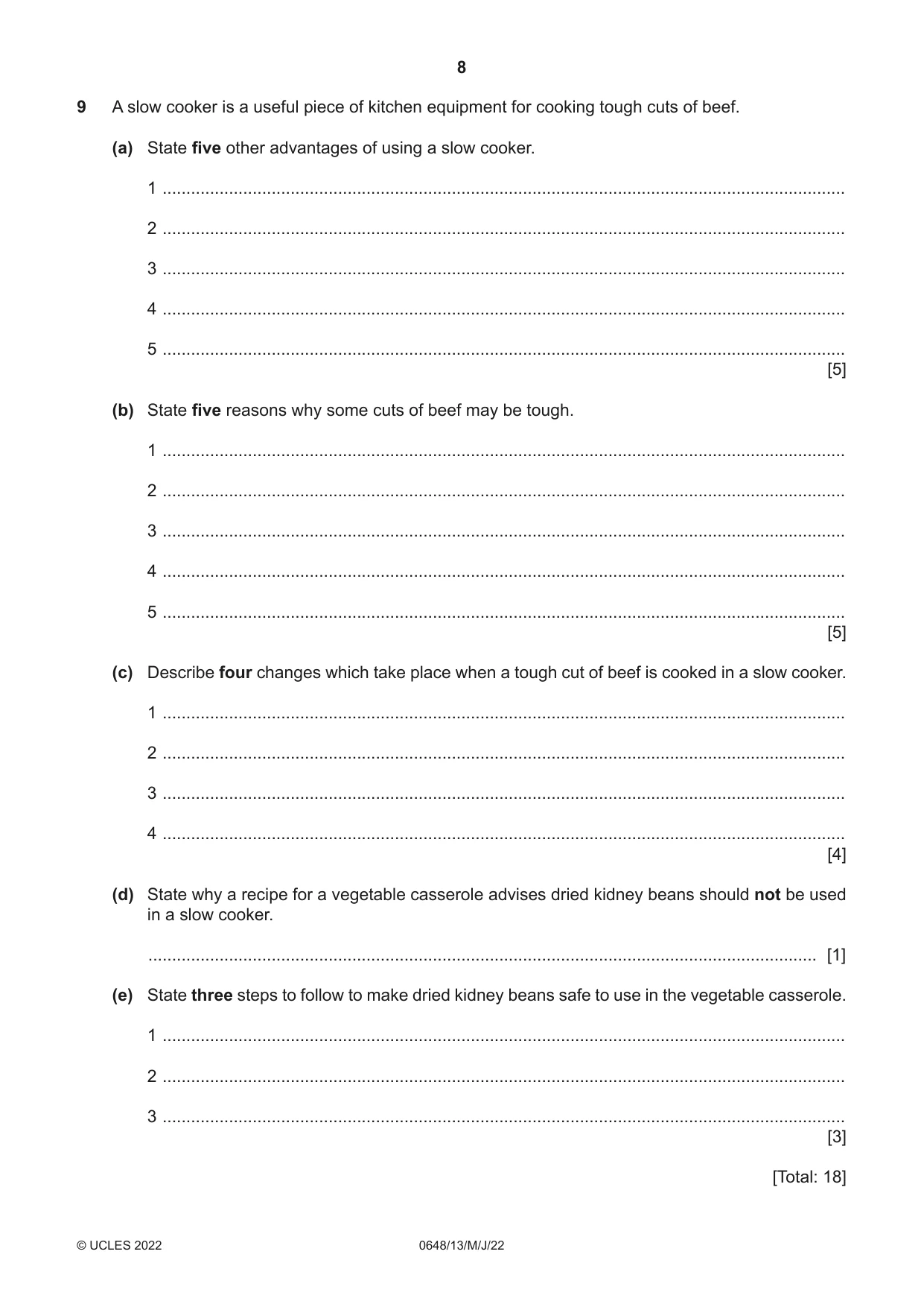 Cambridge IGCSE Food and Nutrition 0648 2022 May/June Paper 1 · Variant 3 question paper, page 8 of 12