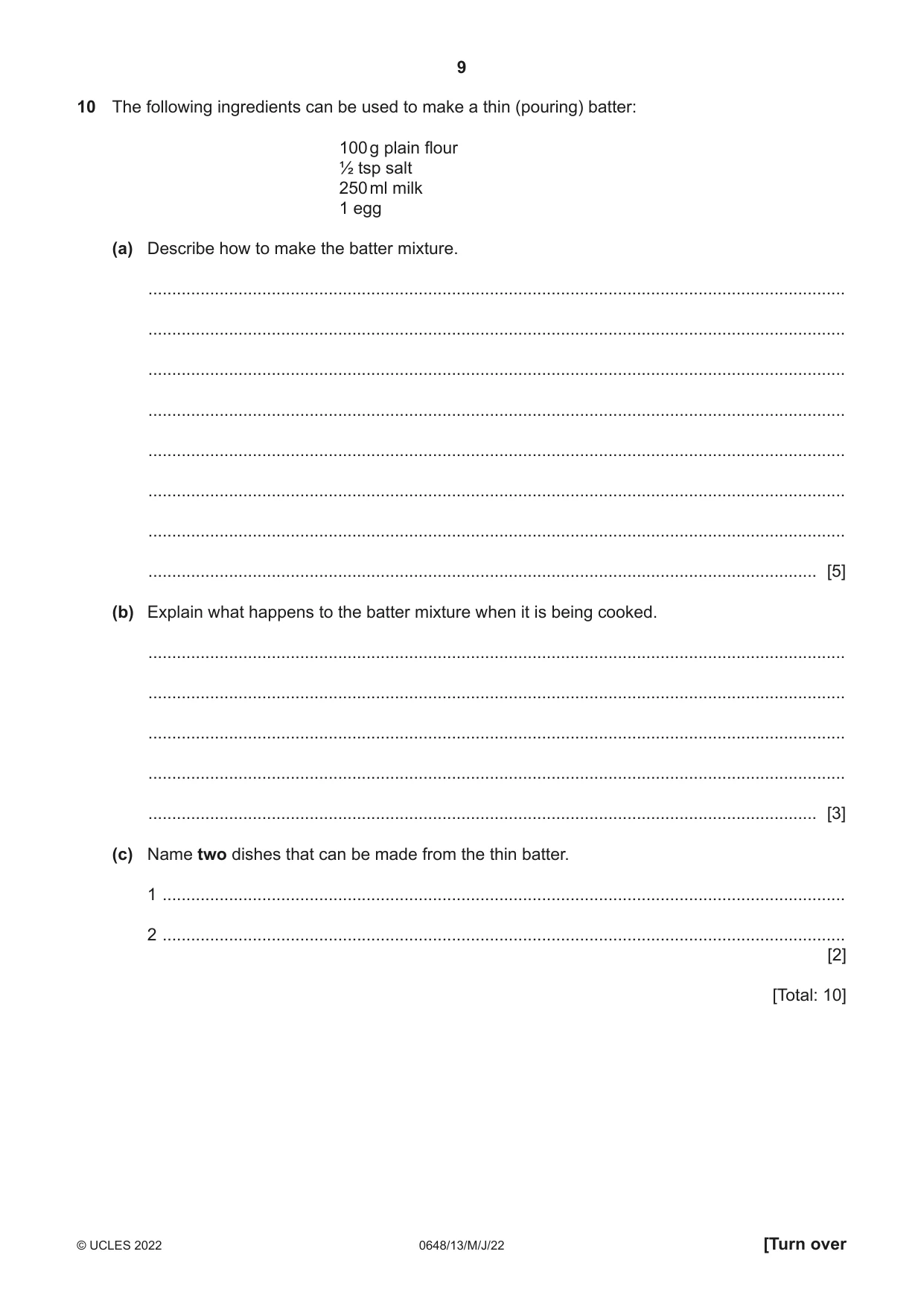 Cambridge IGCSE Food and Nutrition 0648 2022 May/June Paper 1 · Variant 3 question paper, page 9 of 12