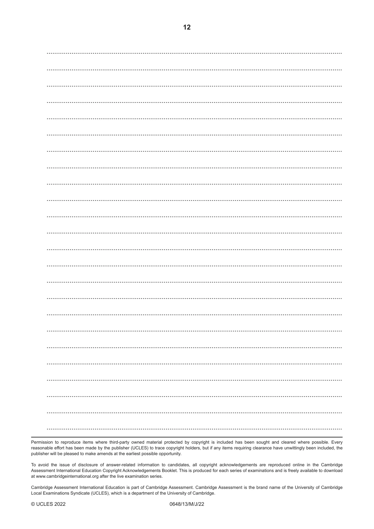 Cambridge IGCSE Food and Nutrition 0648 2022 May/June Paper 1 · Variant 3 question paper, page 12 of 12