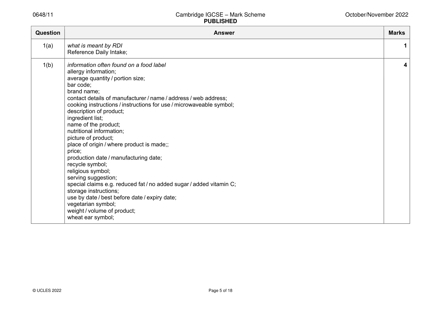 Mark scheme, page 5 of 18