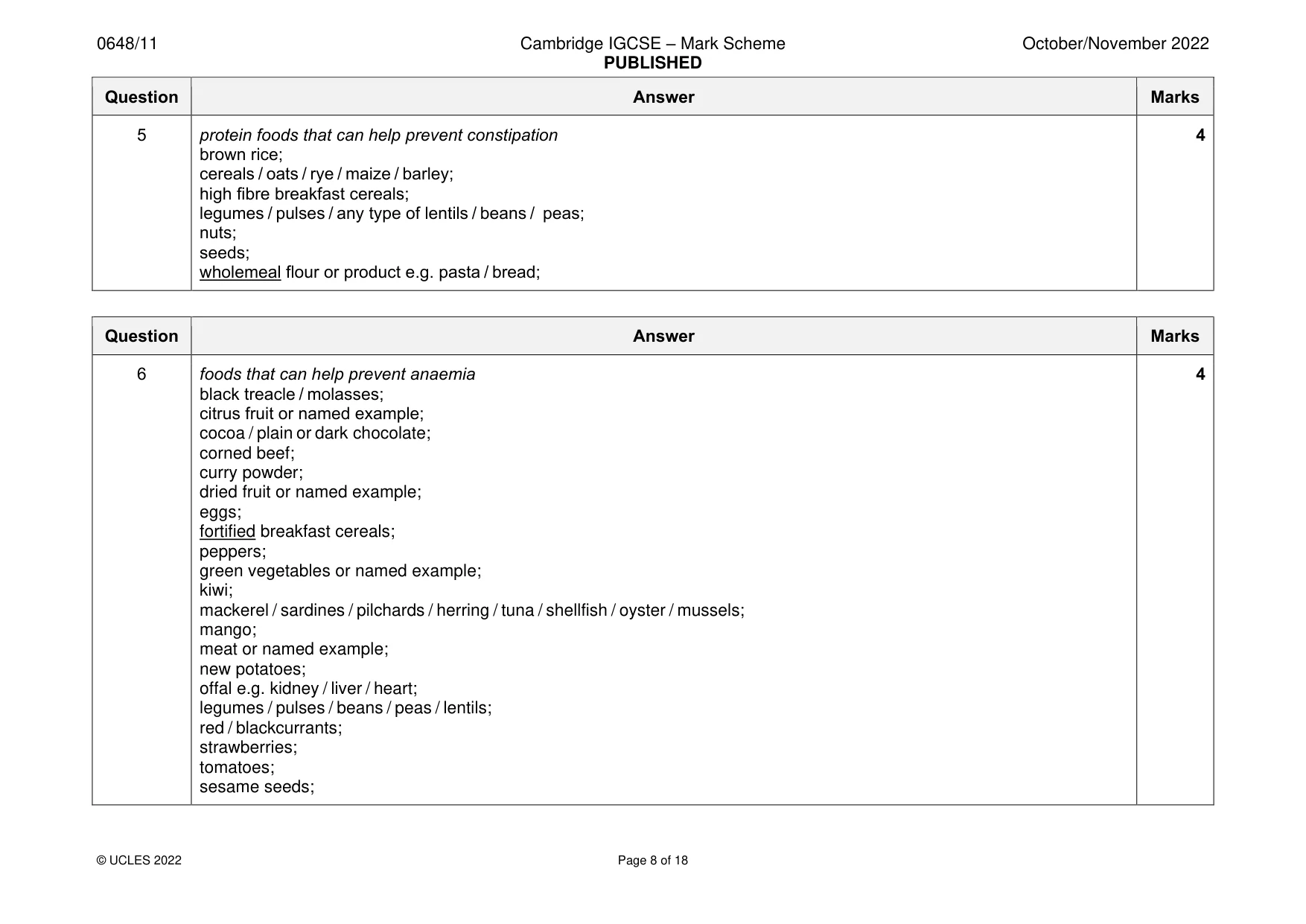 Mark scheme, page 8 of 18
