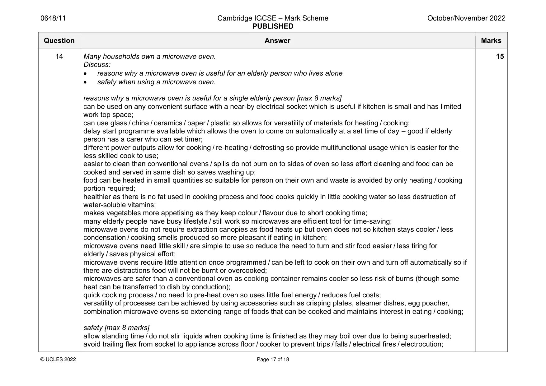 Mark scheme, page 17 of 18