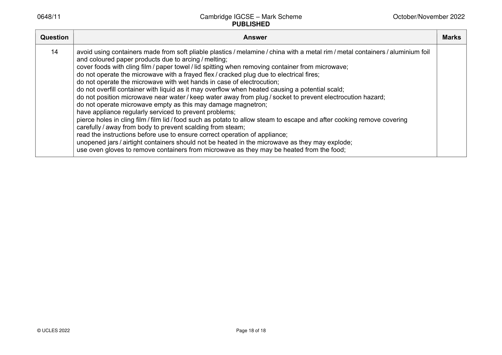 Mark scheme, page 18 of 18