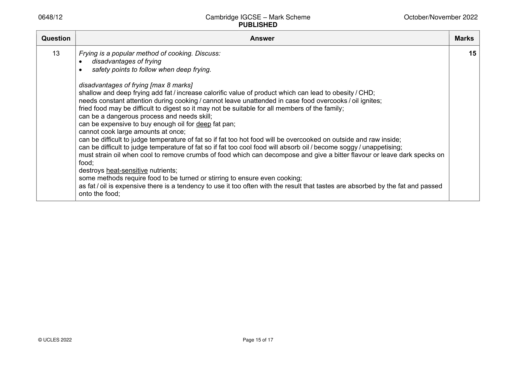 Mark scheme, page 15 of 17