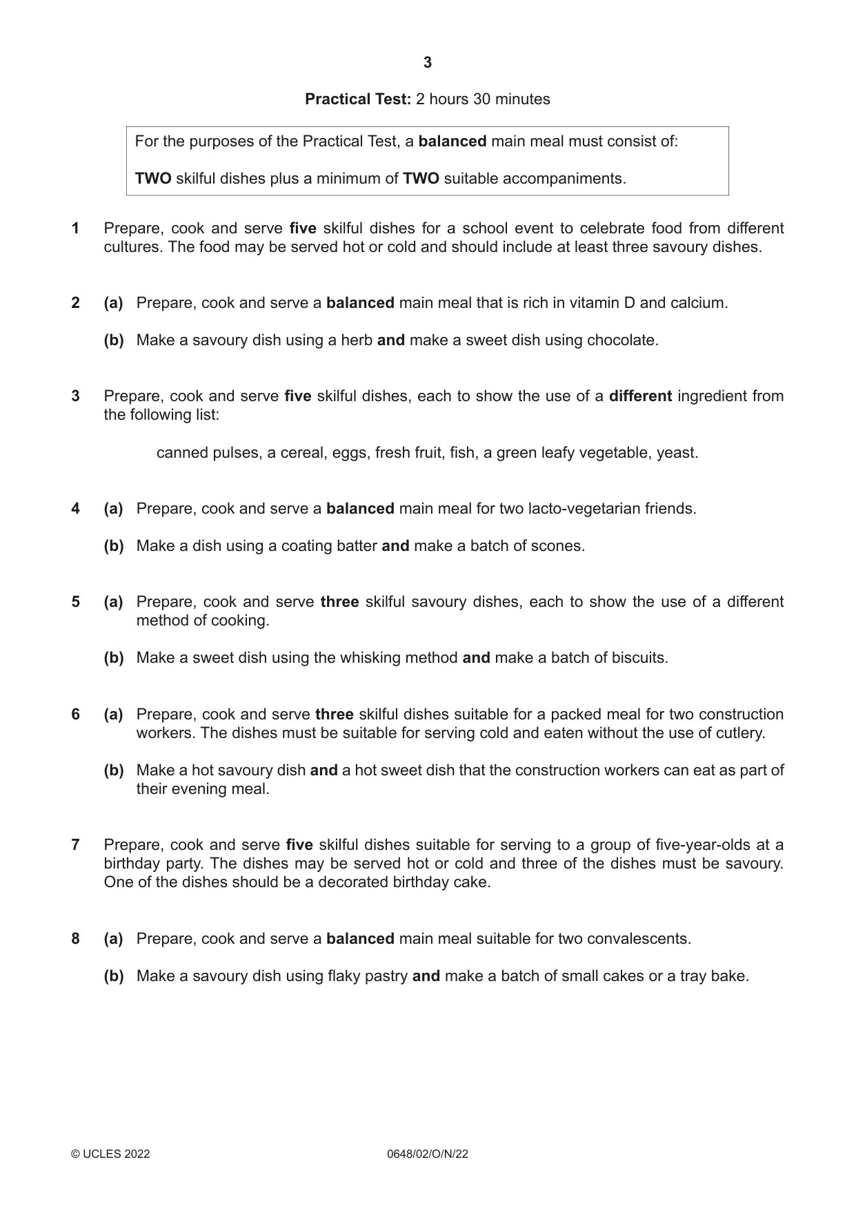 Cambridge IGCSE Food and Nutrition 0648 2022 Oct/Nov Paper 2 · Variant 0 question paper, page 3 of 4